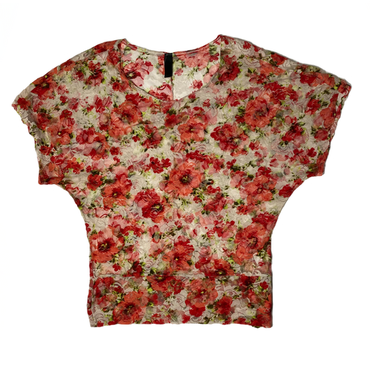 Floral Print Stretch Lace Top Floral print stretch lace top.