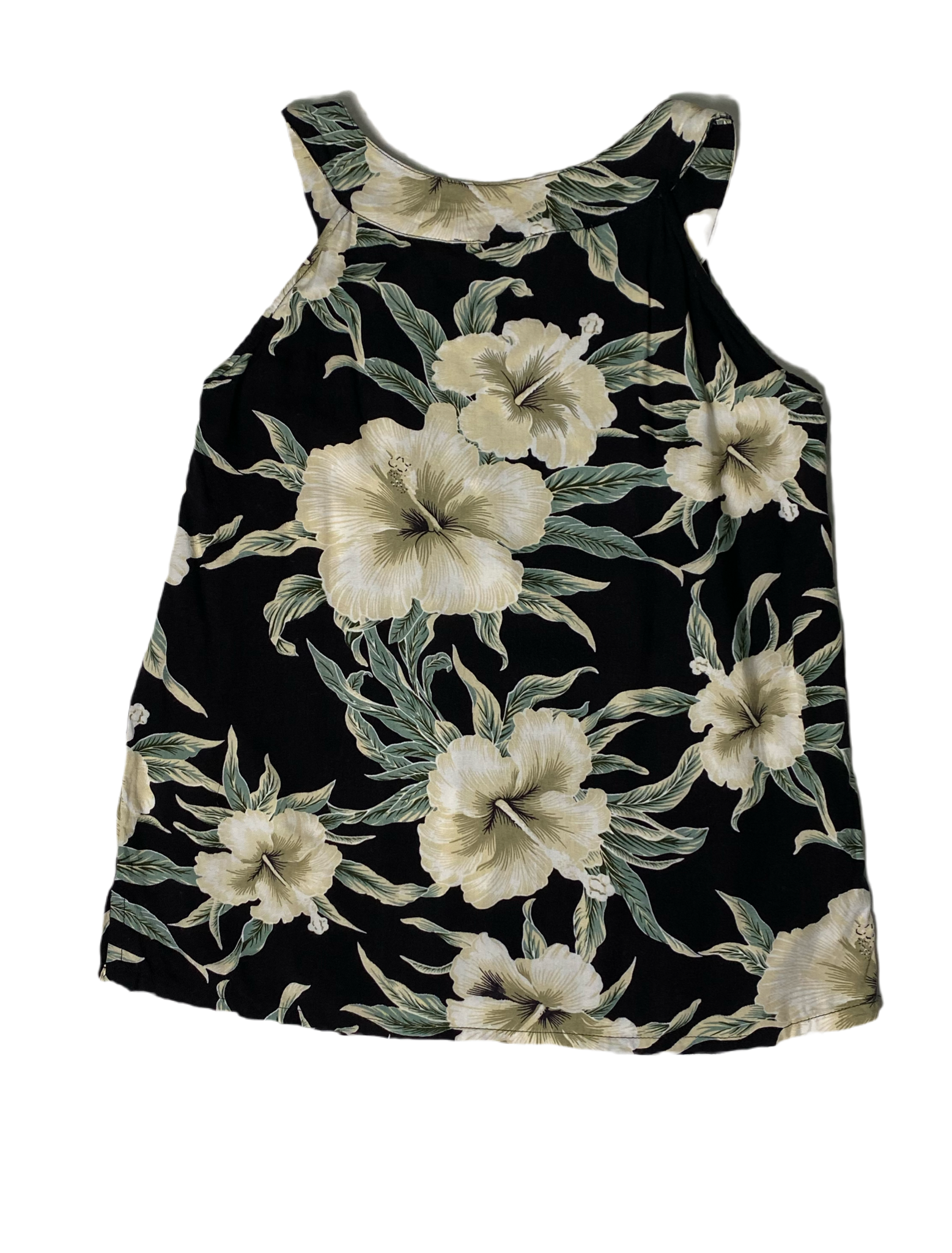 Sunny Islands Floral Print Shirt Sunny Islands black with floral print sleeveless shirt.