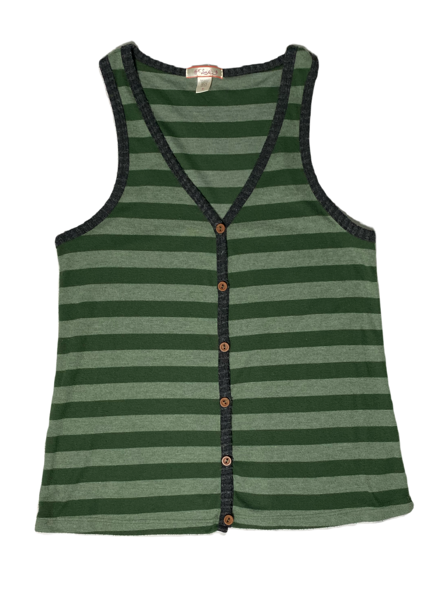 Lux Green Striped Tank Top Lux green striped button front tank top.