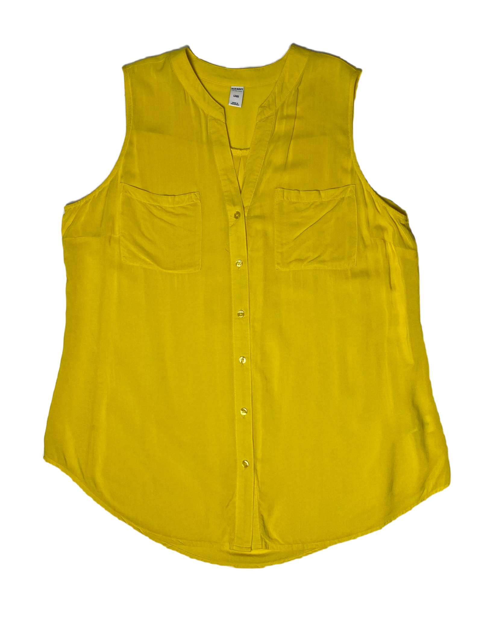 Old Navy Yellow Sleeveless Shirt Old Navy yellow sleeveless button front notch collar shirt with front pockets.