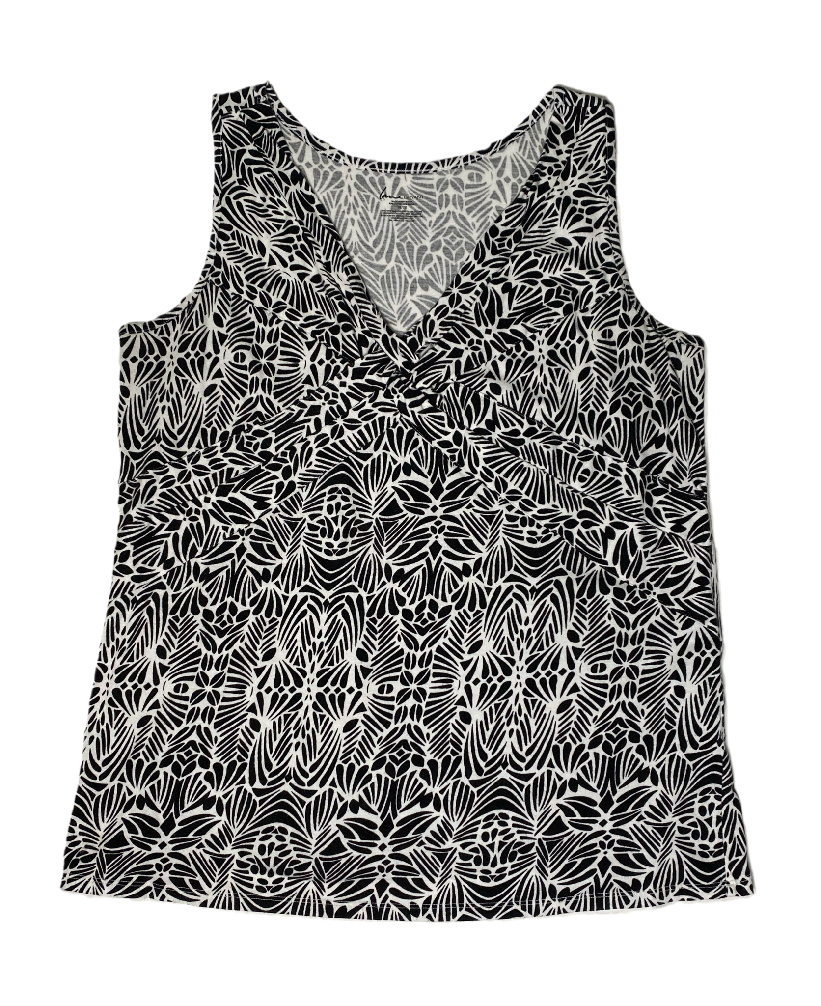 Lane Bryant Black & White Print Tank Top Lane Bryant black and white print with knot at chest stretch sleeveless top.