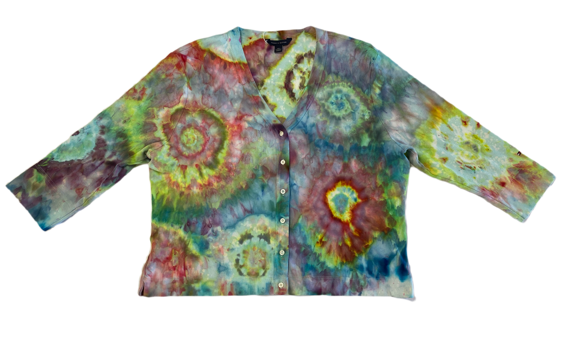 REFRESHED - Tommy Hilfiger Hand Dyed Knit Cardigan  Add some playfulness to your wardrobe with this REFRESHED Tommy Hilfiger Hand Dyed Knit Cardigan. Crafted from hi