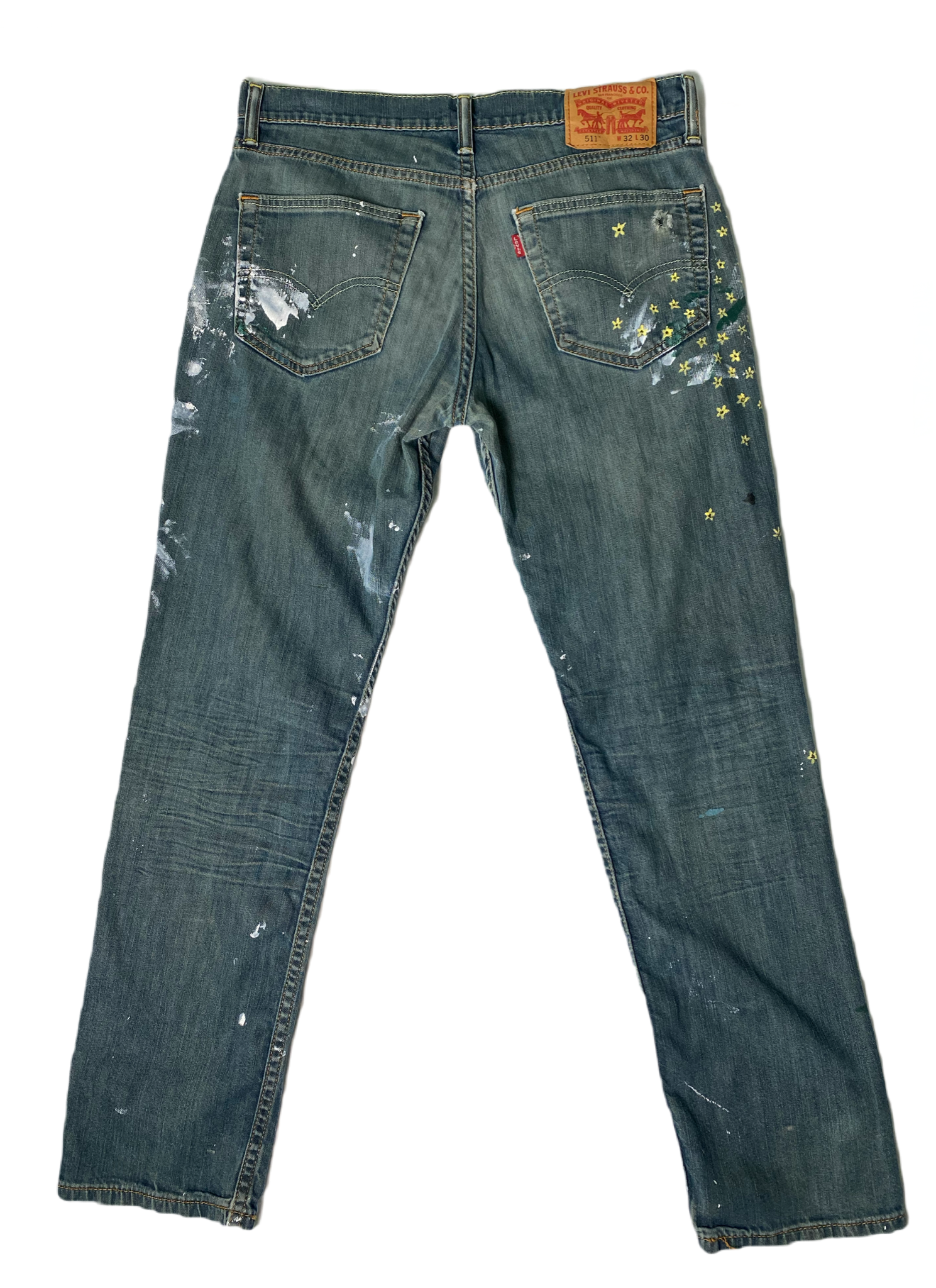 REFRESHED - Levi's Distressed Hand Painted Jeans REFRESHED - Levi's Distressed Hand Painted Jeans Add some playful and quirky vibes to your wardrobe with these REFRESHED Levi's Distressed Hand Painted Jeans. Made w