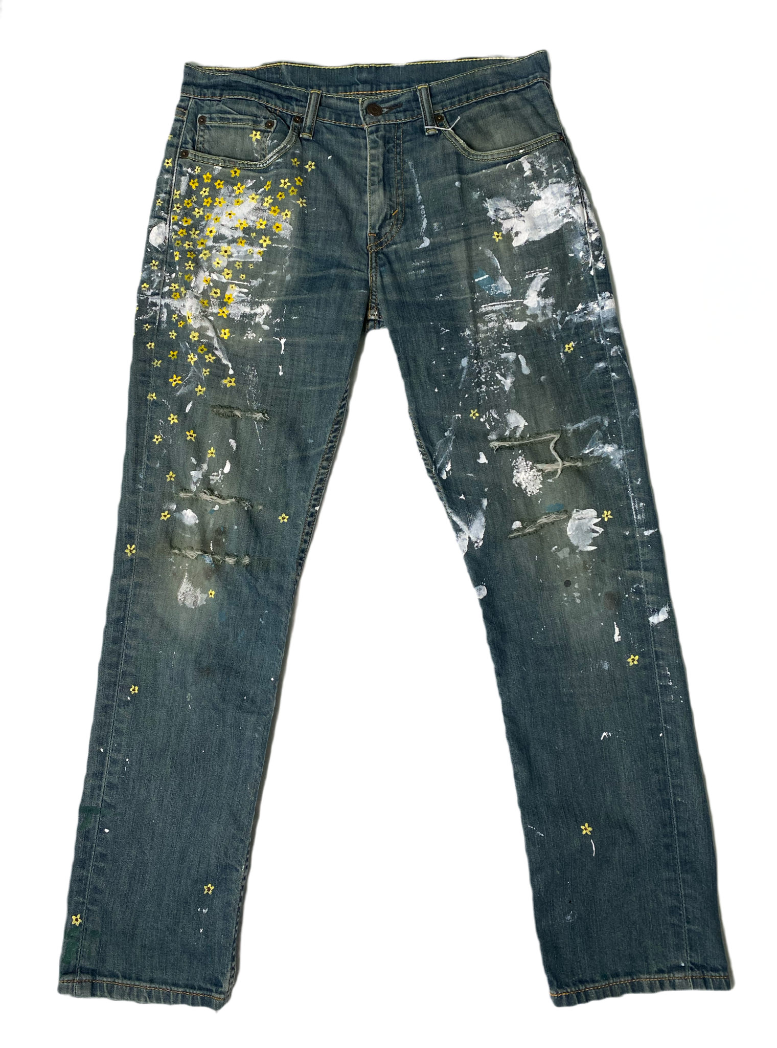 REFRESHED - Levi's Distressed Hand Painted Jeans REFRESHED - Levi's Distressed Hand Painted Jeans Add some playful and quirky vibes to your wardrobe with these REFRESHED Levi's Distressed Hand Painted Jeans. Made w