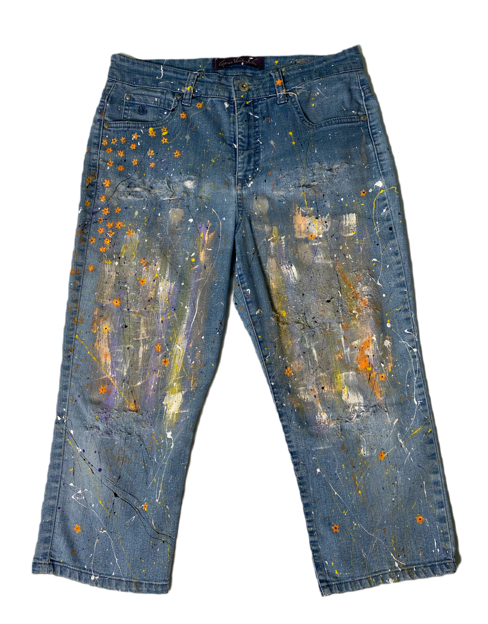 REFRESHED- Gloria Vanderbilt Hand Painted & Distressed Cropped Denim Jeans  Get groovy with these REFRESHED Gloria Vanderbilt Cropped Denim Jeans! Hand painted with