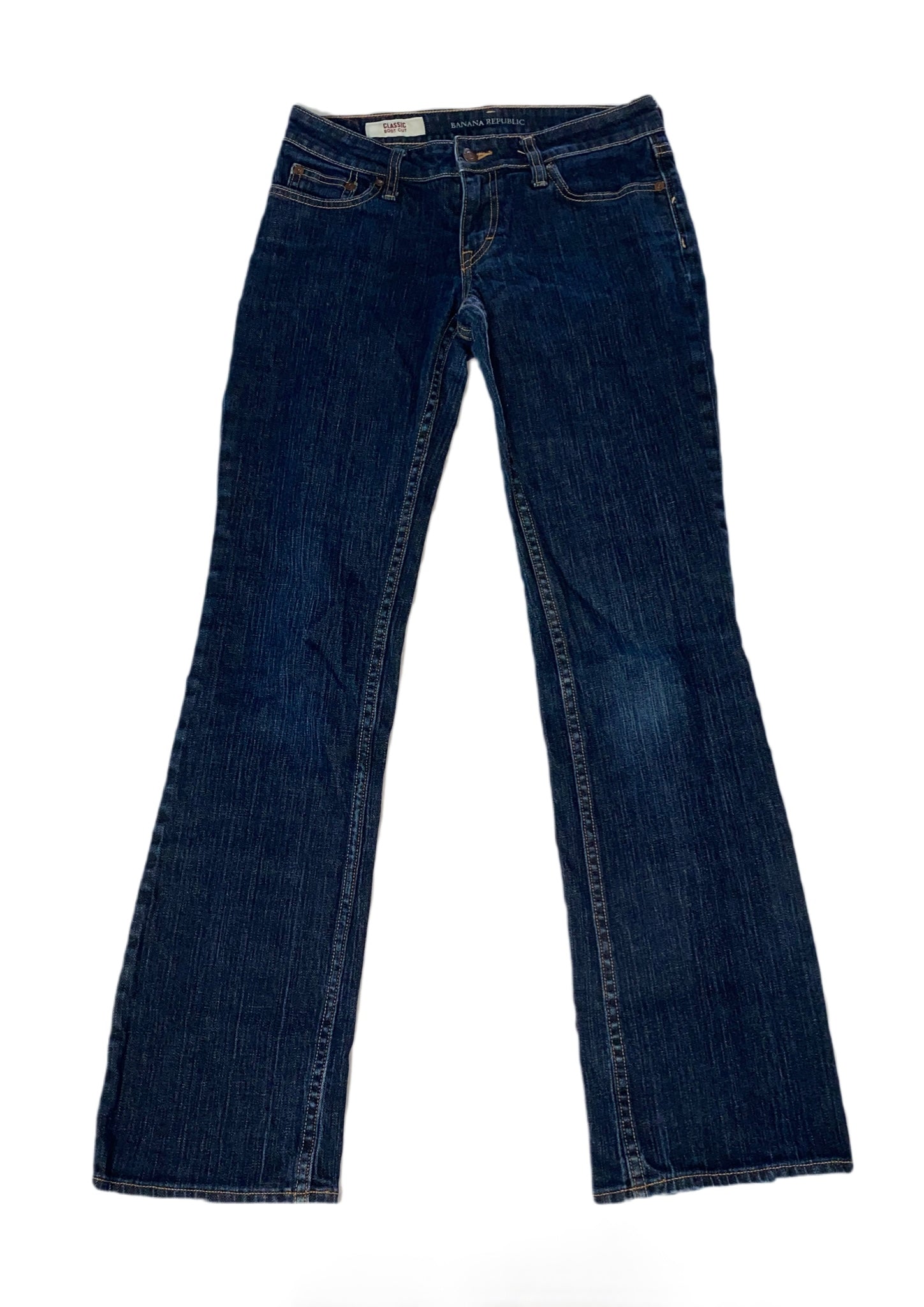 Banana Republic Classic Stretch Boot Cut Jeans Experience style and comfort with our Banana Republic Classic Stretch Boot Cut Jeans! Made with dark denim, 5 pockets,