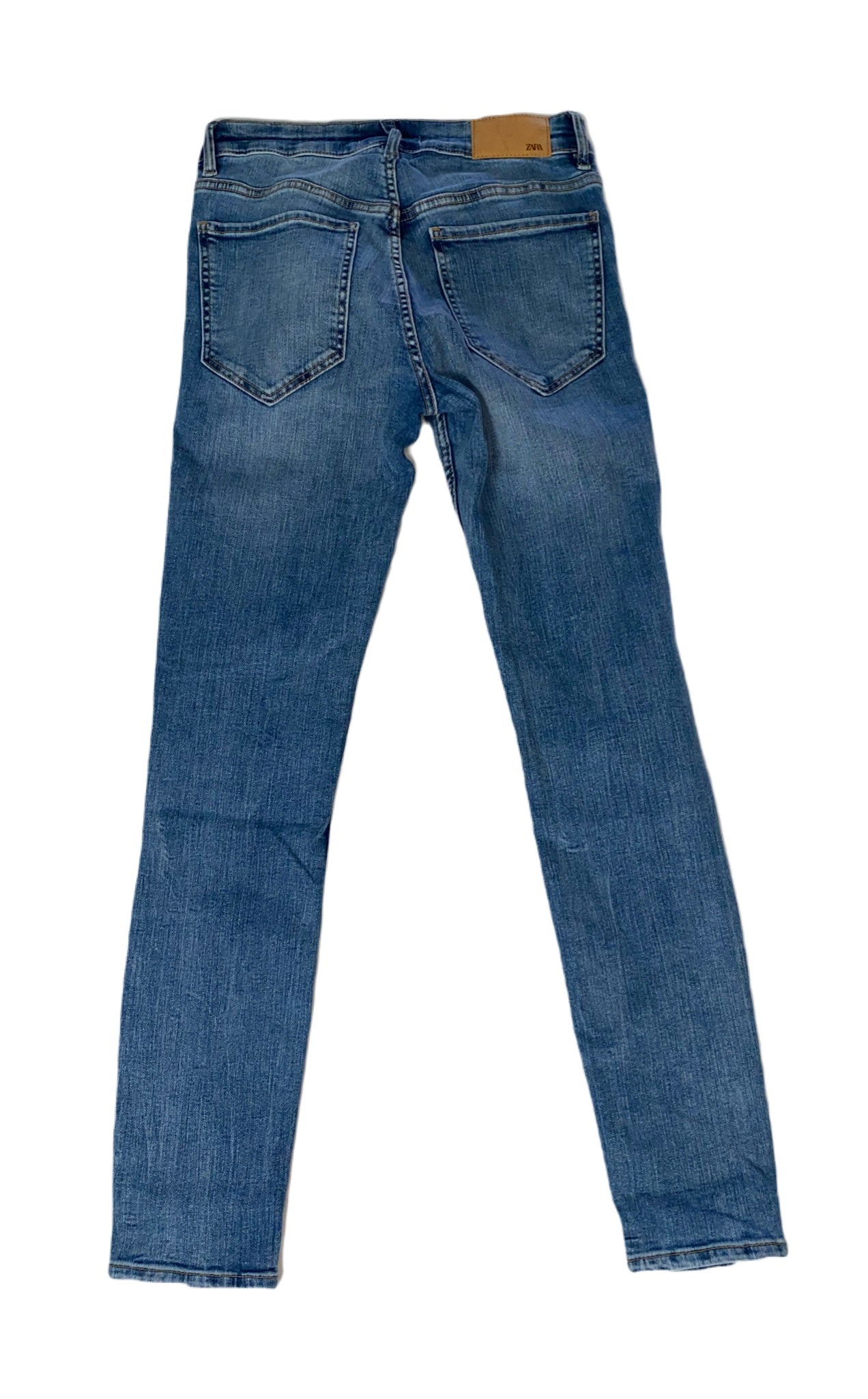 Zara Faded Denim Straight Leg Jeans Faded blue 5 pocket denim straight leg jeans.