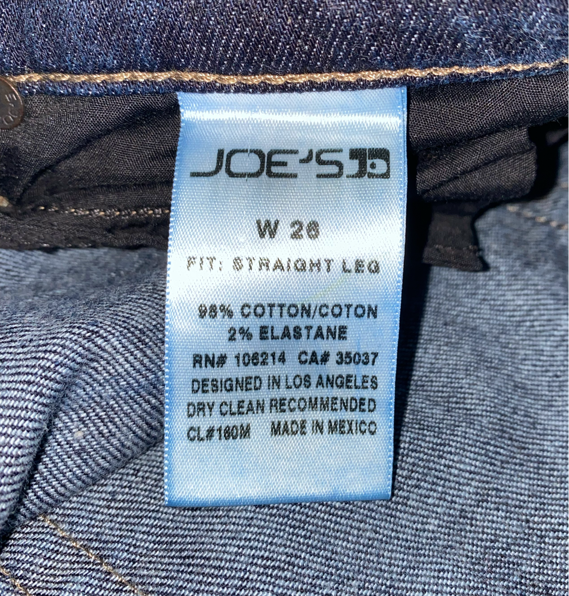 Joe's Jeans Straight Leg Dark Wash Dark wash with slight fading, straight leg 5 pocket denim blue jeans.