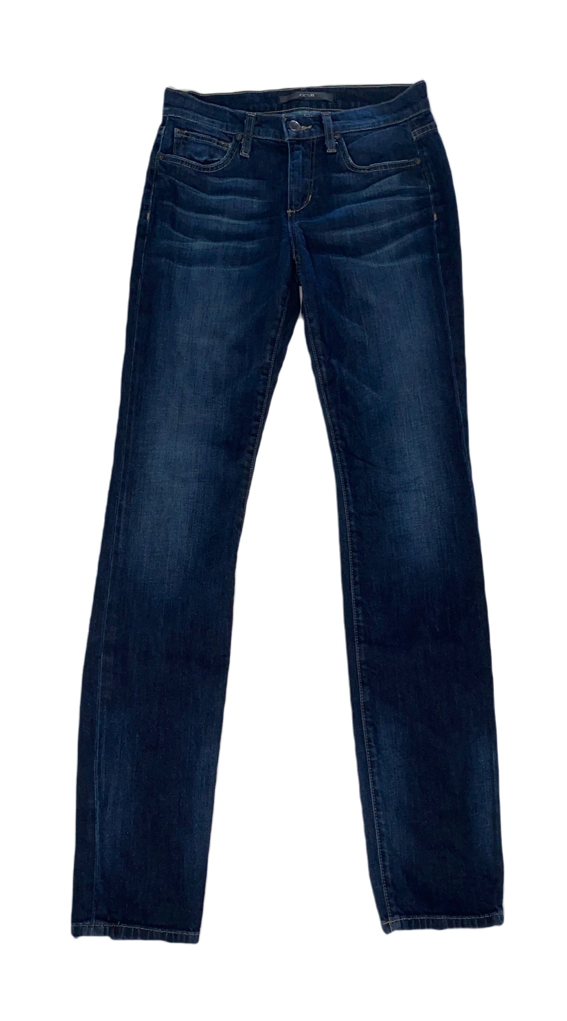 Joe's Jeans Straight Leg Dark Wash Dark wash with slight fading, straight leg 5 pocket denim blue jeans.