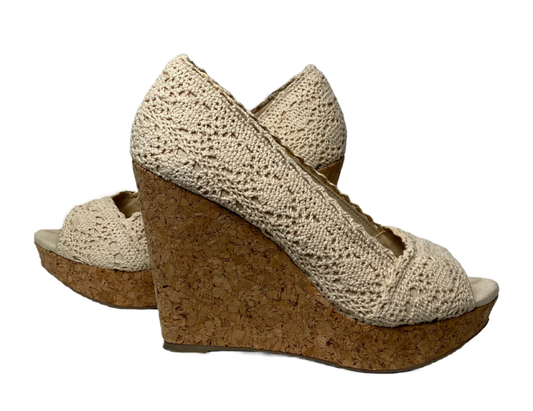 Nine West Cream Lace Cork Wedges Nine West cream lace peep toe cork wedges.
 