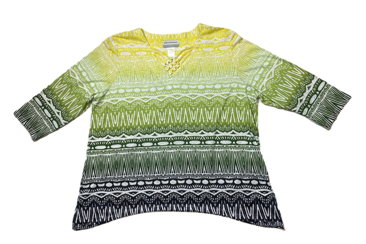 Alfred Dunner Ombre Print TopAlfred Dunner ombre print top with 3/4 sleeves and criss cross details at neck.