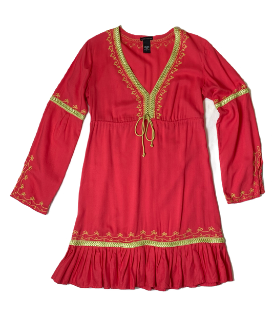 Moda International Embroidered Detail DressModa International embroidered detail dress with long sleeves and a ruffle hem.