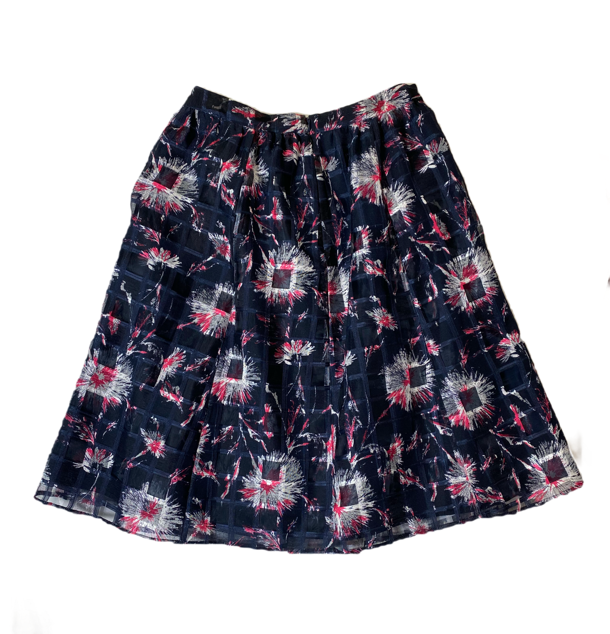 Halogen Navy with Floral Print Full Skirt   Add some flower power to your wardrobe with the Halogen Navy Full Skirt! This fully lined skirt features a playful floral