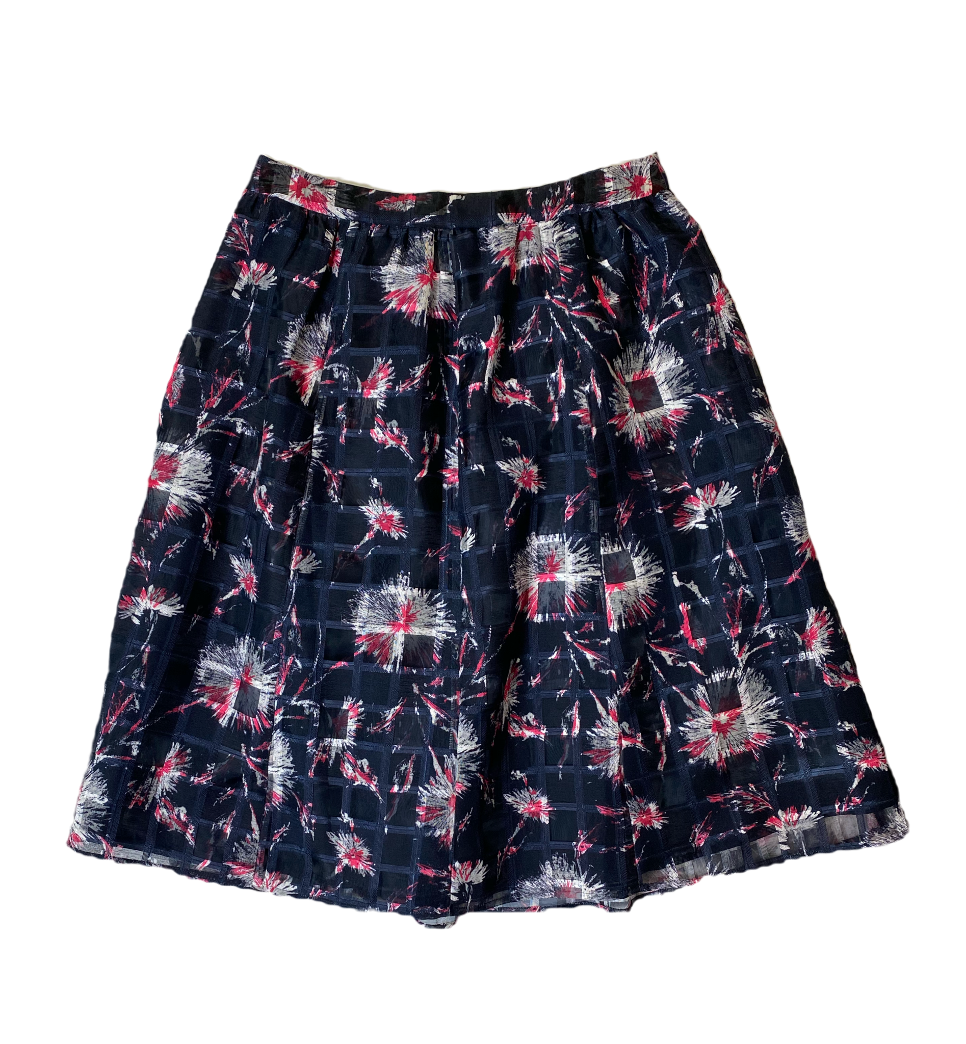 Halogen Navy with Floral Print Full Skirt   Add some flower power to your wardrobe with the Halogen Navy Full Skirt! This fully lined skirt features a playful floral