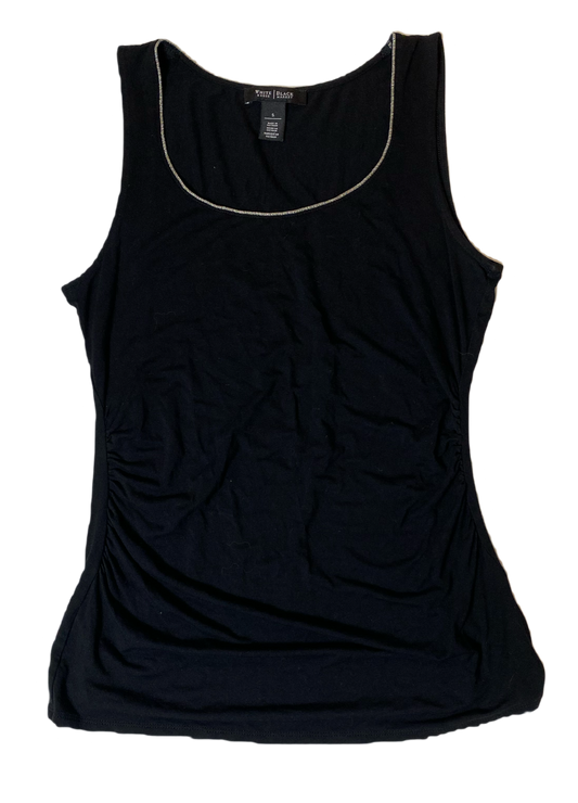 White House Black Market Black Jersey Tank Top with Beaded NecklineWHBM black jersey tank top with gathered sides and beaded neckline.
This cute top will quickly become a "go to" in your closet!!