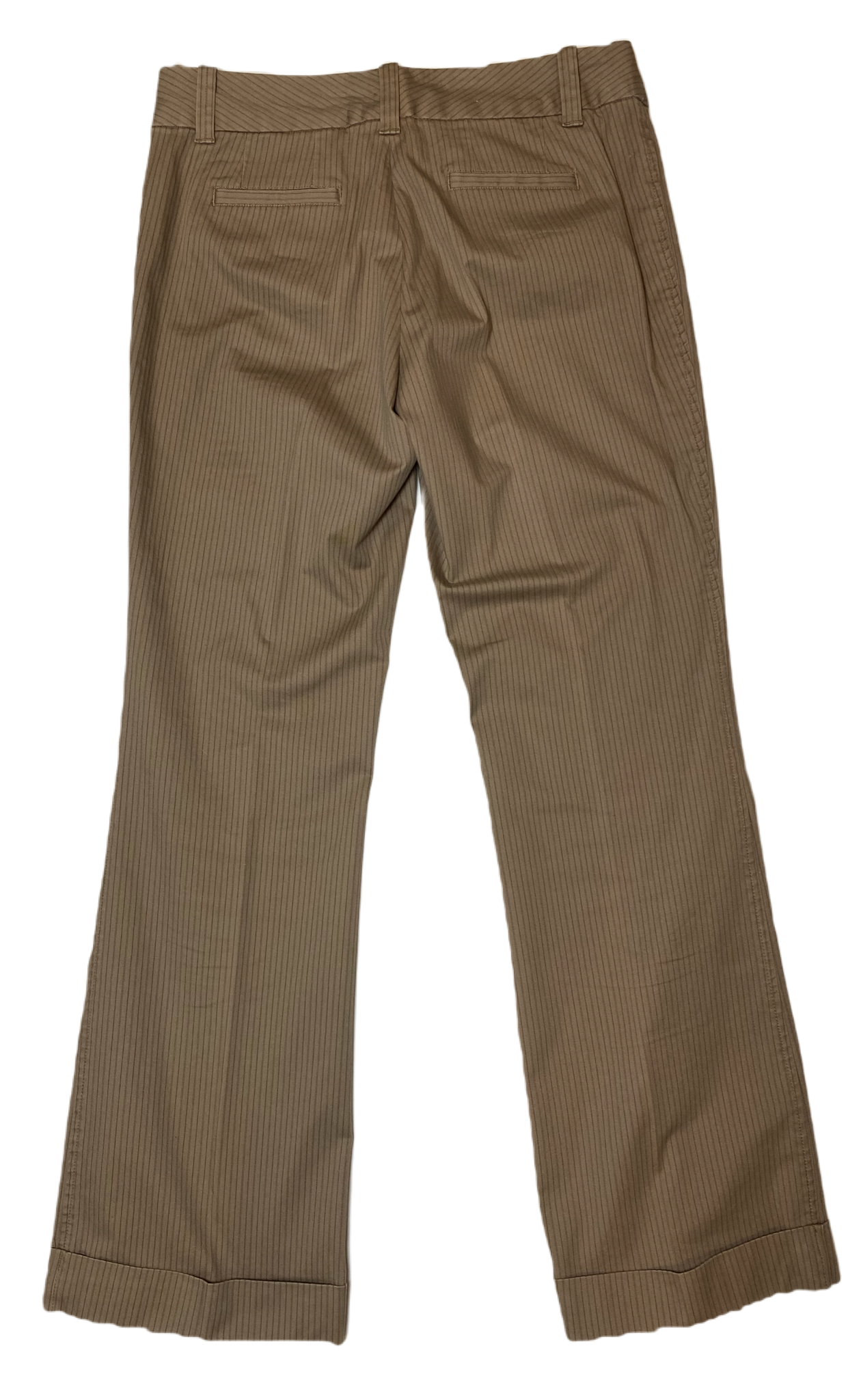 Banana Republic Tan Striped Pant Tan pant with thin brown stripes. Slit front and back pockets, wide leg and cuffed hem.