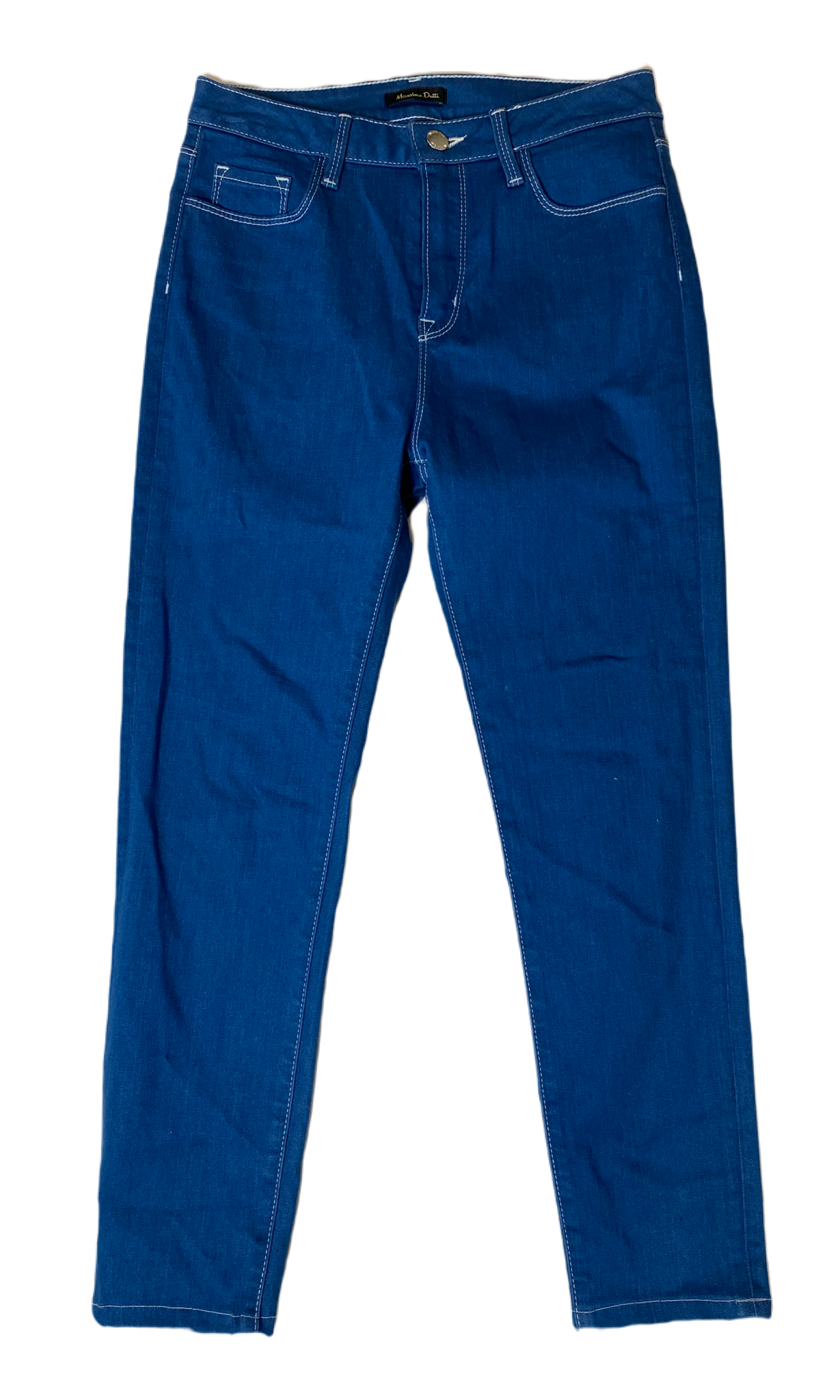 Massimo Dutti Blue Jean Style Pant Blue 5 pocket jean style pants with white stitching.