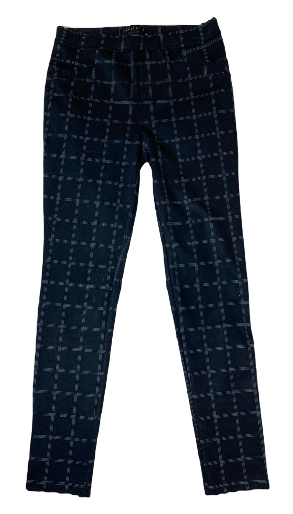 Sanctuary Dark Blue Window Pane Plaid Leggings  Elevate your everyday style with our Sanctuary Dark Blue Window Pane Plaid Leggings! Featuring faux pockets and a cla