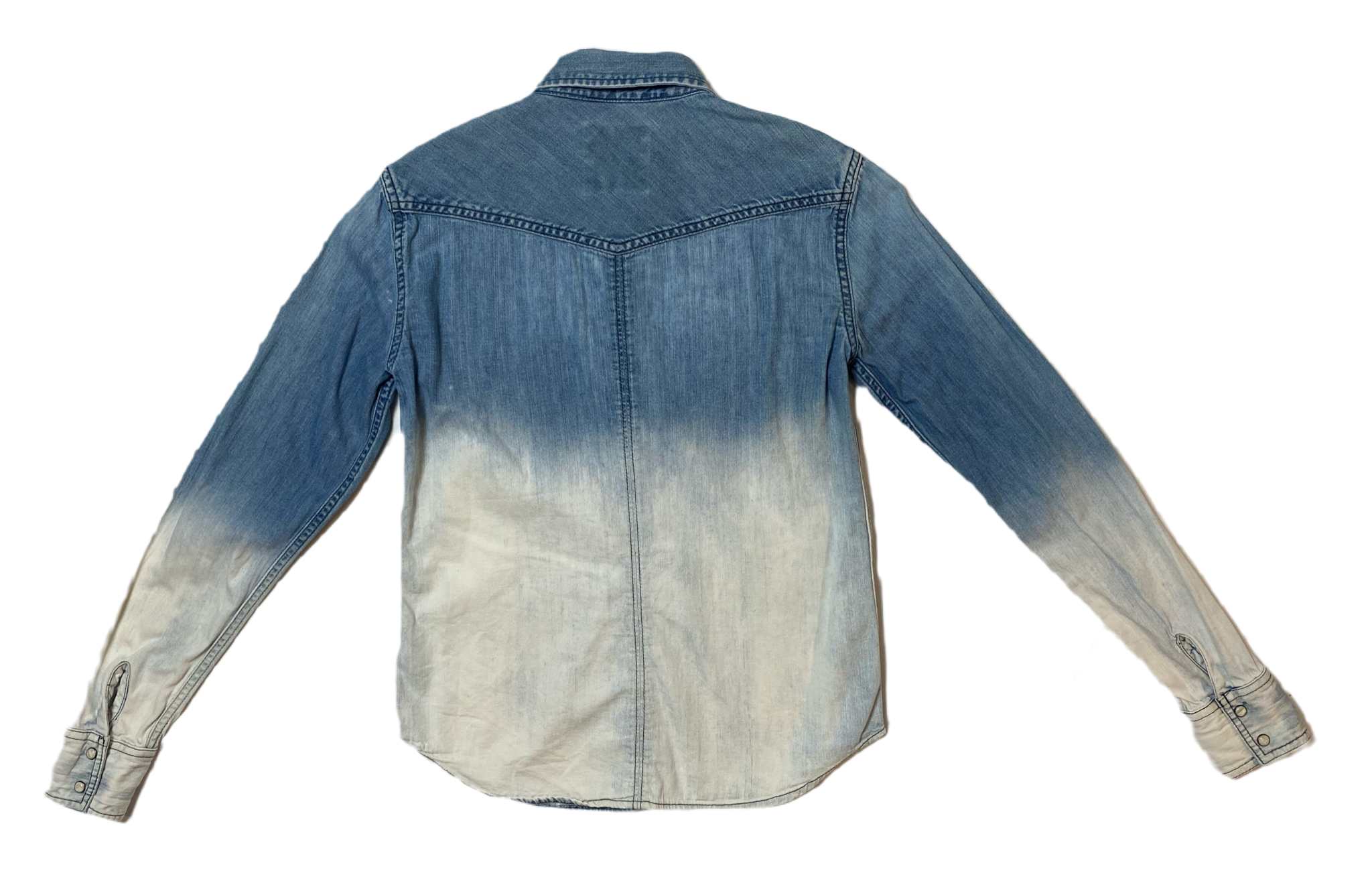 American Eagle Ombre Bleached Denim Shirt Long sleeve, ombre bleached, pearl snap front shirt.
 