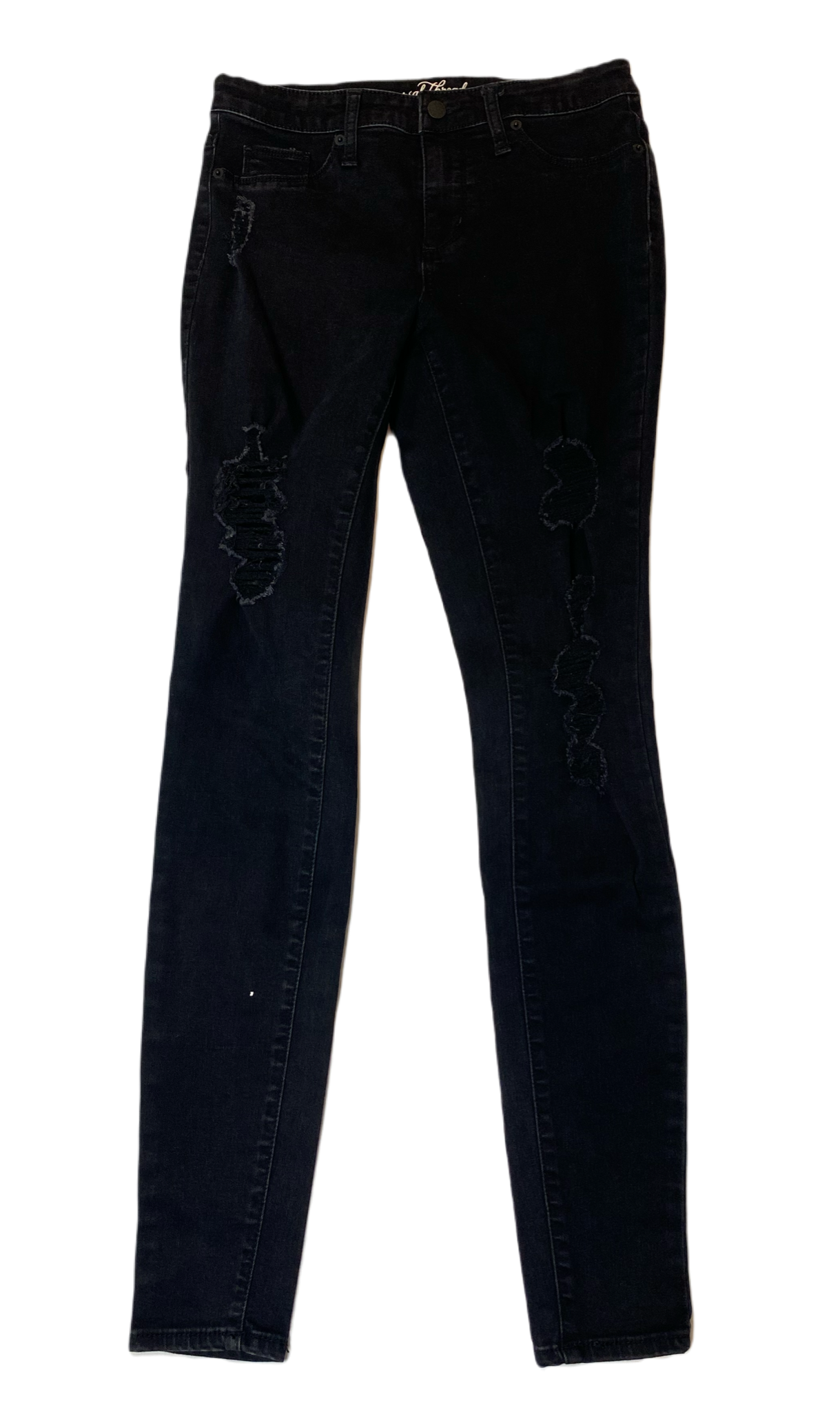 Universal Thread Distressed Jeans Distressed black denim jeans with pockets.