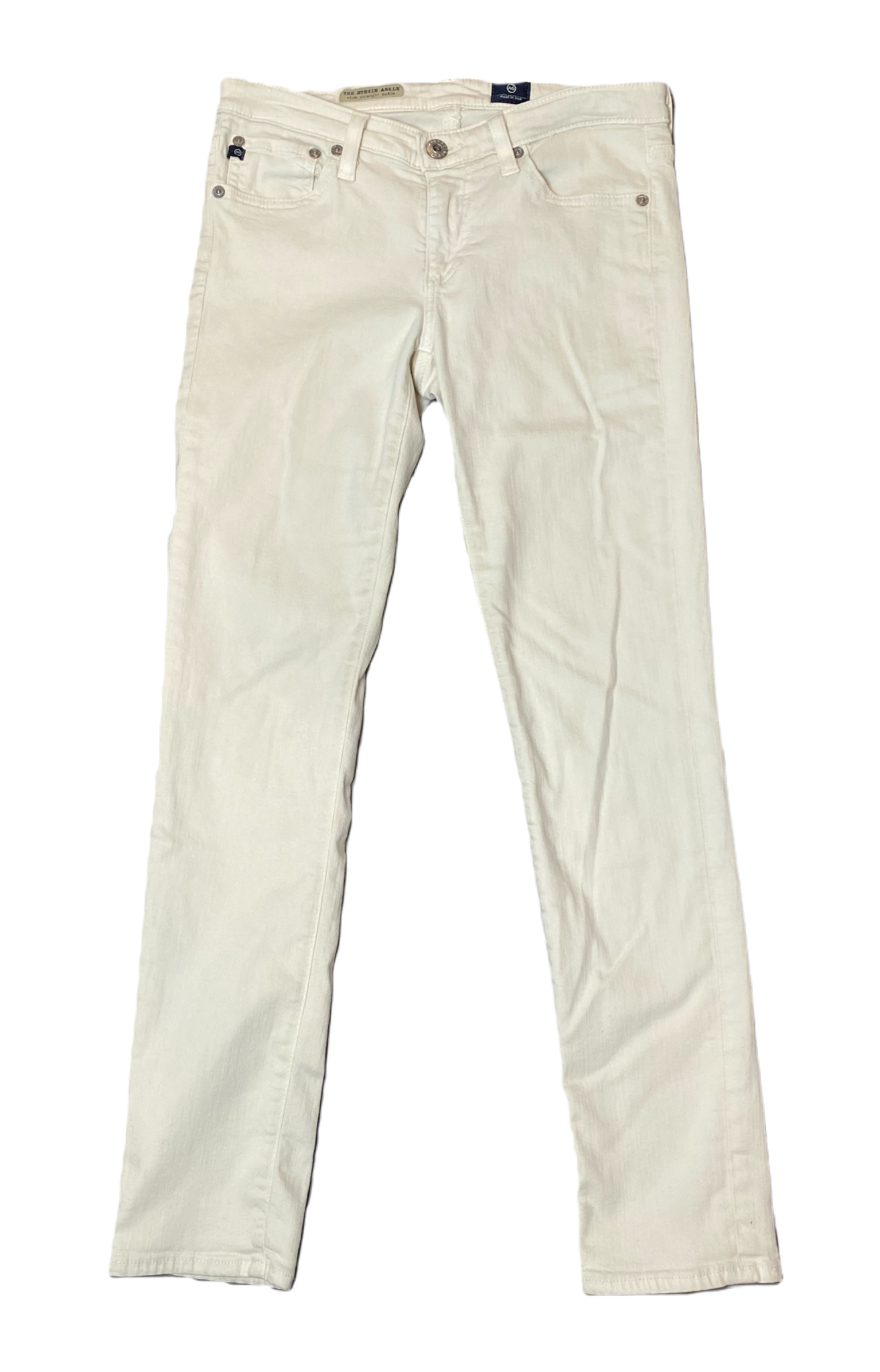 AG Adriano Goldschmied White Jeans Size 26R  Get ready to strut your stuff in these AG Adriano Goldschmied White Jeans! With a five pocket style and straight leg cut