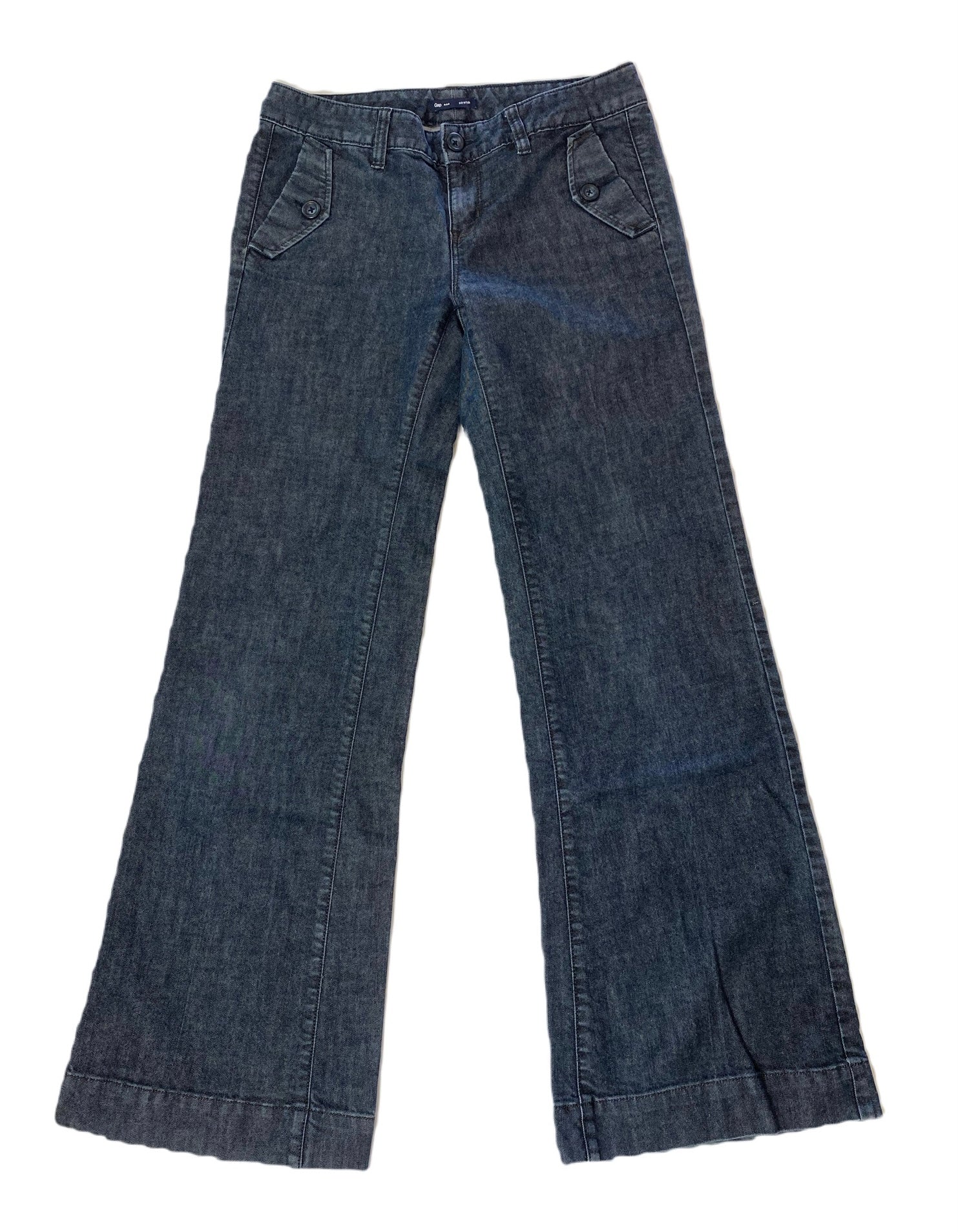 GAP Wide Leg Stretch Dark Denim JeansGAP wide leg jeans with front flap pockets. Dark blue stretch denim.GAP Wide Leg Stretch Dark Denim JeansJeans