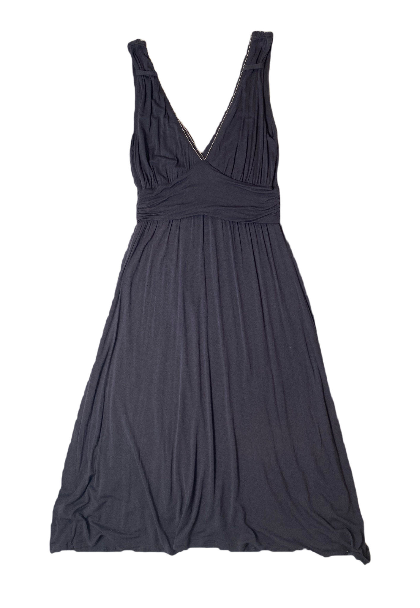 Ella Moss Sleeveless V Neck Dark Grey Dress Size M  Elevate your style with the Ella Moss Sleeveless V Neck Dark Grey Dress. Crafted from a dark grey knit fabric, th