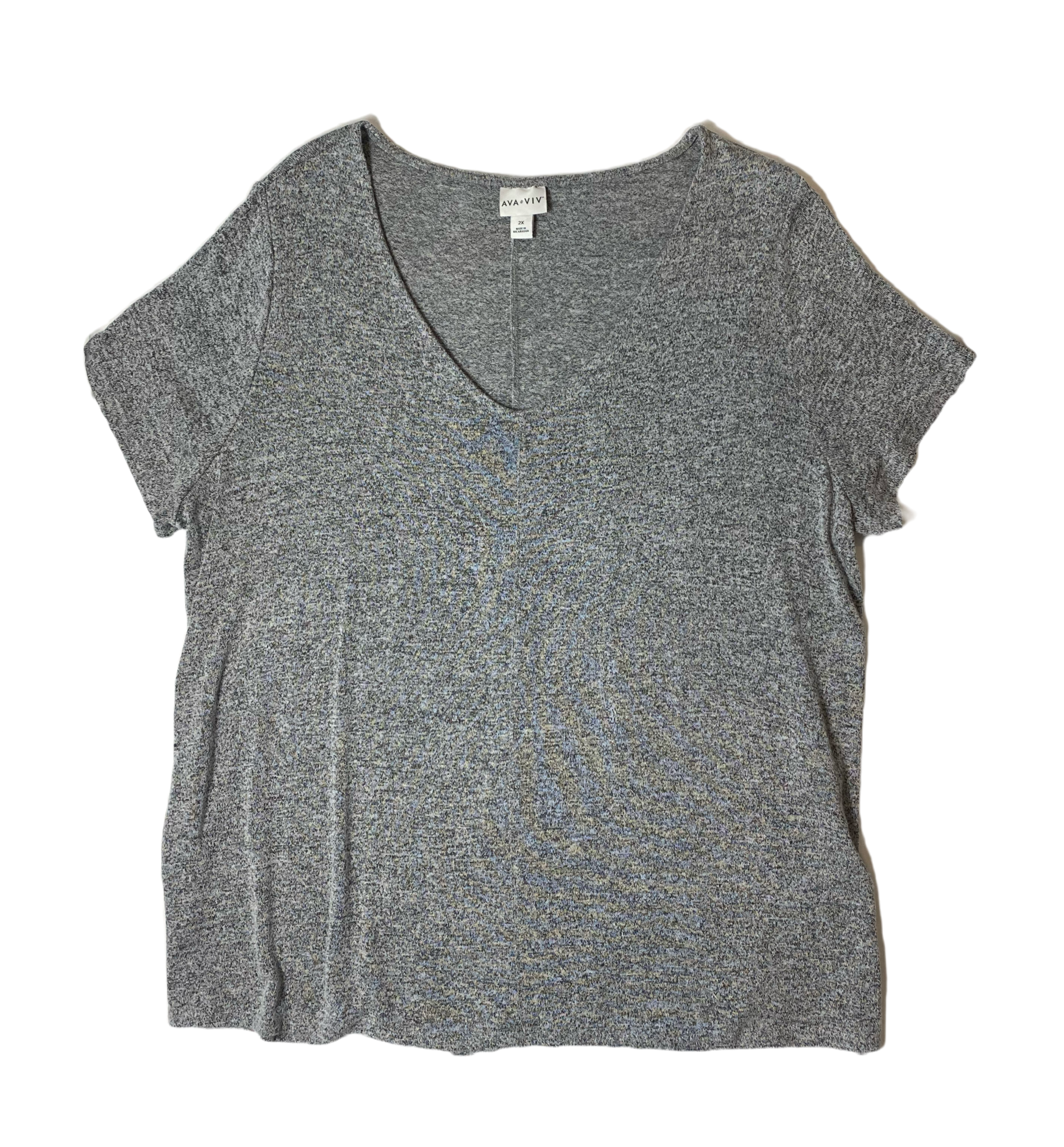 Ava & Viv Shorts Sleeve Grey Knit Shirt Ava & Viv heathered grey v-neck knit short sleeve top.