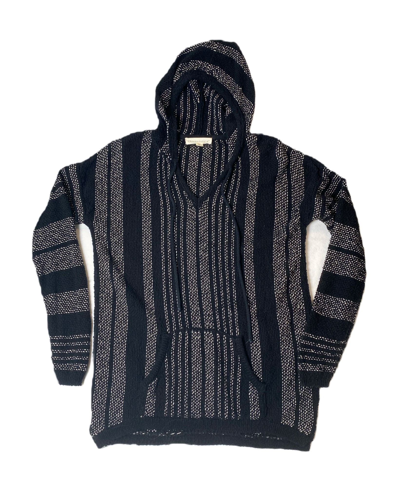 Lovestitch Black & White Hoodie Lovestitch baja style pullover black and white hoodie with long sleeves and front pocket. Stay cozy and stylish with this black and white pullover from Lovestitch. W