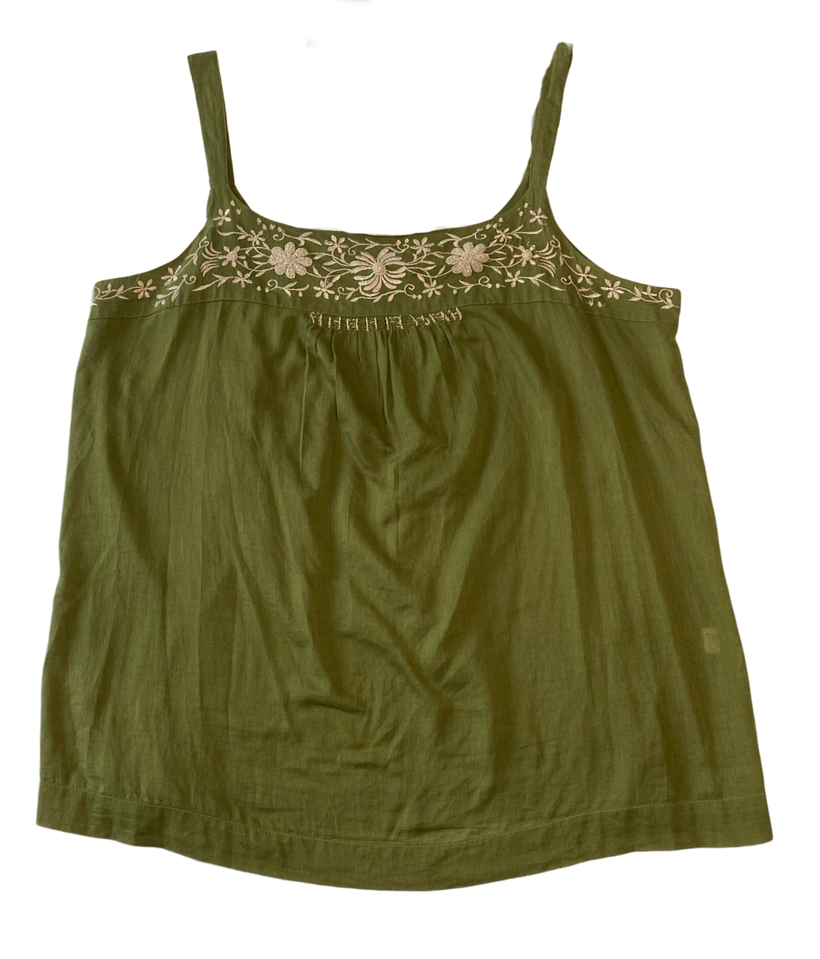 Lucky Brand Olive Green Baby doll Flowy Tank Top Cute embroidery details and a fluid, woven style make this a tank you will love wearing!