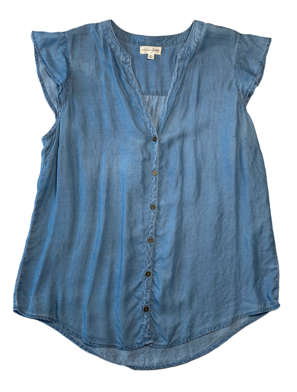 Maison Jules Chambray Flutter sleeve topSuch a cute style for a day out!