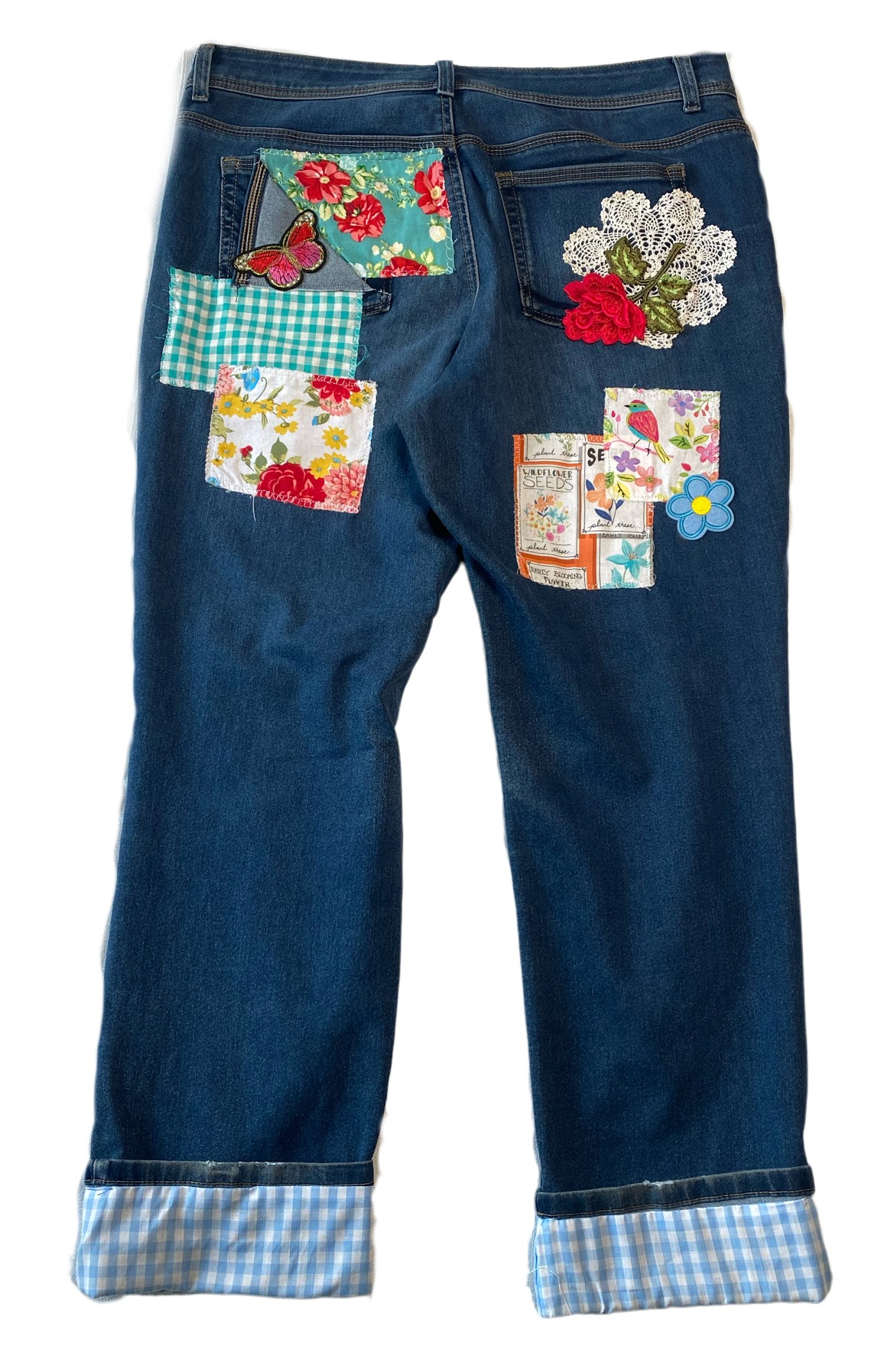 REFRESHED - Style & Co Straight Leg Denim Jeans, Distressed and Patche Refreshed - Gingham and Lace rule this great pair of customized jeans
