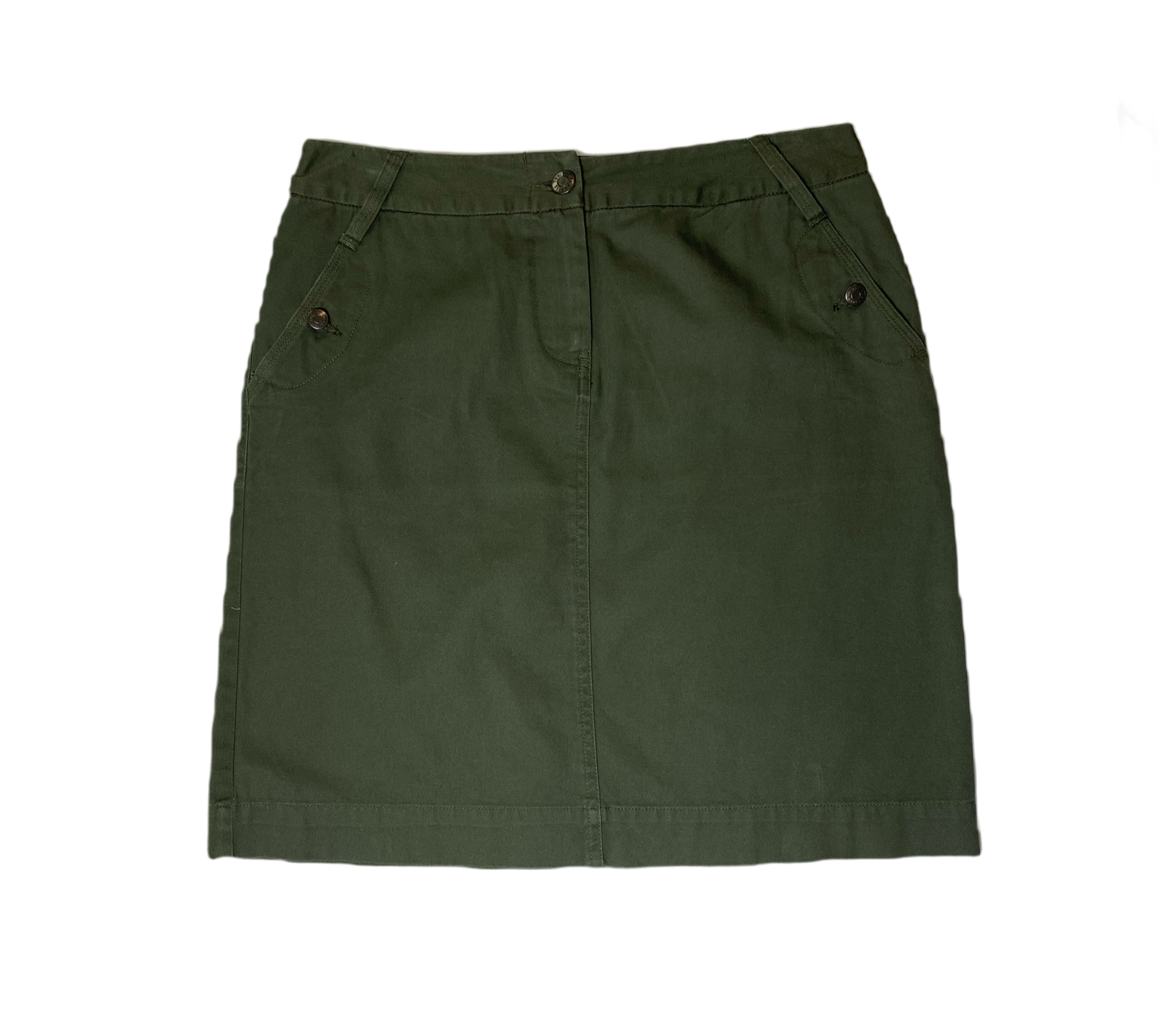 For the Republic Short Green Skirt For the Republic short straight green skirt with pockets.
Wear this as a neutral color with sandals and a denim jacket for an easy day out and about.