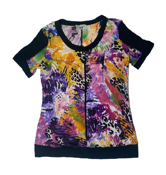  Alberto Makali Multi Color Top with black lace accents, so many beauti