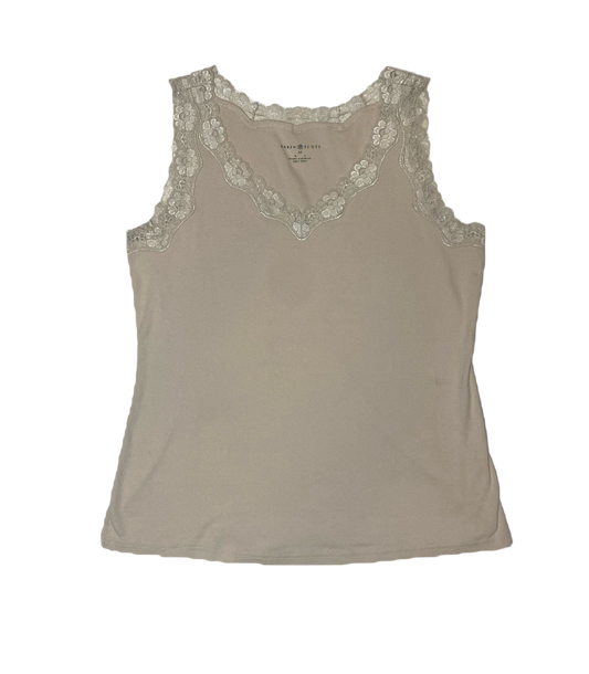 Karen Scott Tan Tank with Lace Trim Karen Scott soft and stretchy tan tank with beautiful lace trim.