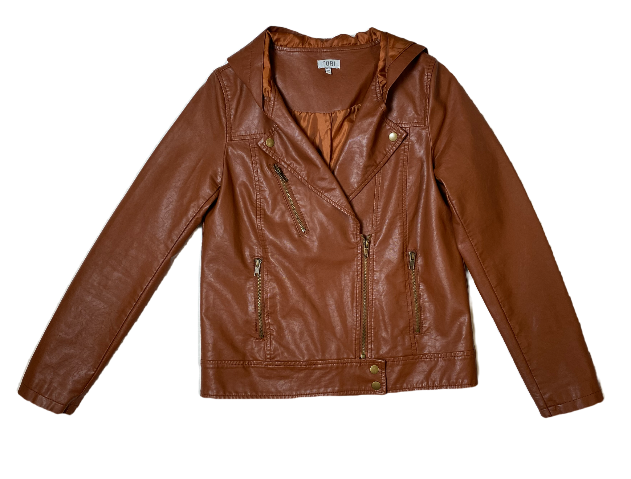 Tobi Brown Faux Leather Jacket with HoodTobi brown leather jacket with hood.
This is the perfect casual jacket you've been  missing!