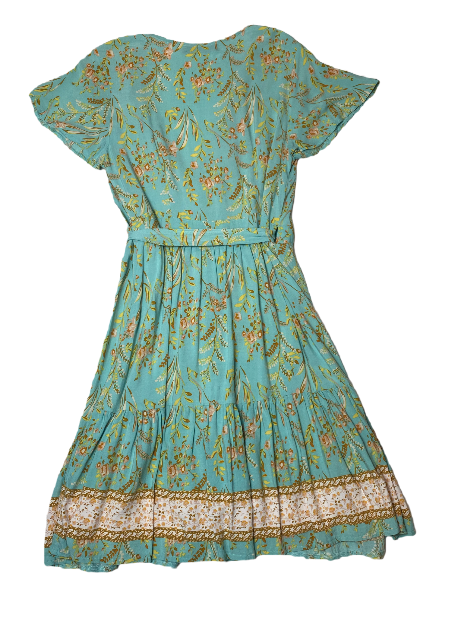 Zesica Short Wrap Dress with Short SleevesGreen wrap dress with rust and cream floral print and ruffle hem.
Bridal shower coming up? Look cute and be comfortable at the same time in this dress!!