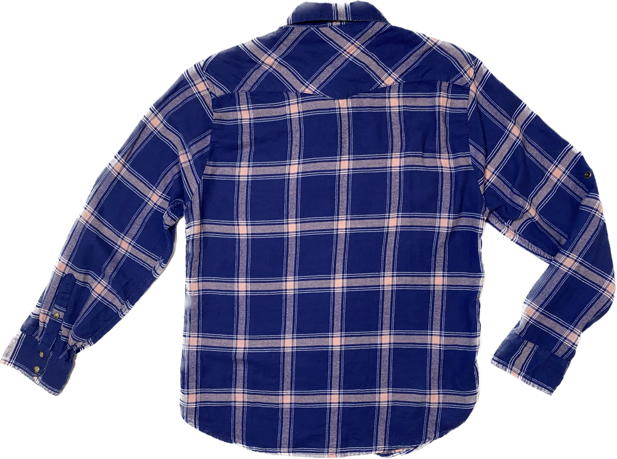 Jachs Girlfriend Blue Plaid ShirtBlue with pink and white plaid, western cut, snap front long sleeve shirt.
Great shirt to wear open over a t-shirt, or on it's own with jeans and ankle boots.