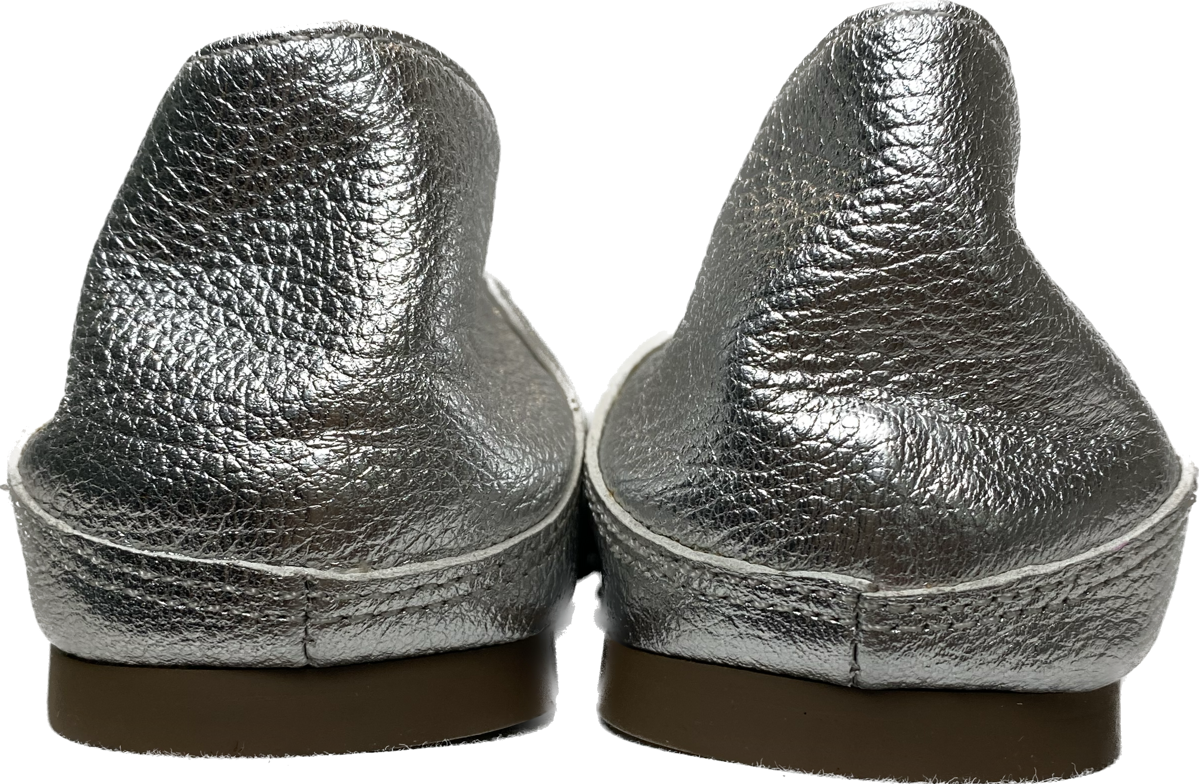 Franco Sarto Silver L-Gracie Slip-On Loafers - EUCBeautiful silver metallic leather slip-on loafers. These are the perfect easy wear shoes for an on the go day.