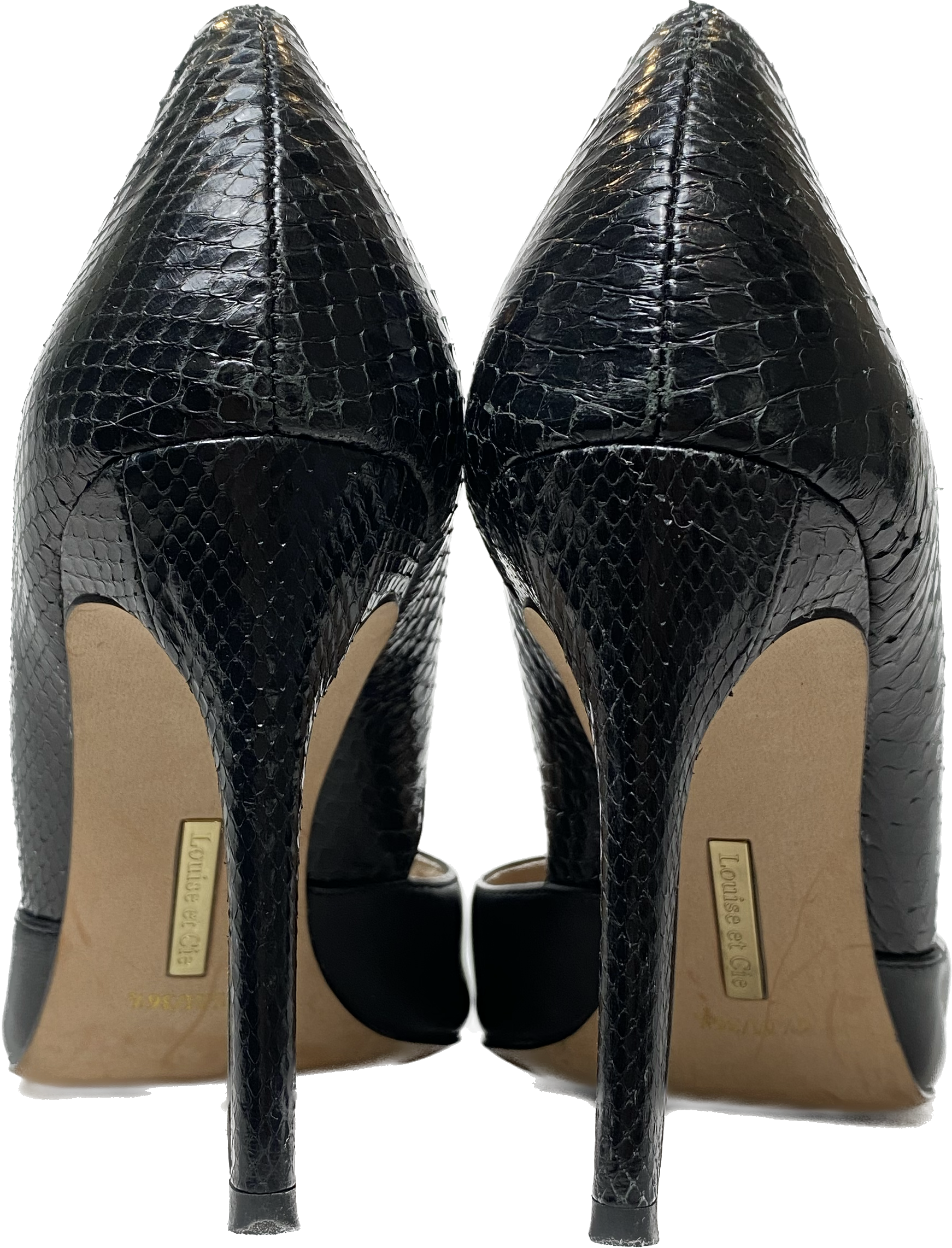 Louie et Cie Black D'Orsay Pumps Classic black d'orsay pump with Amazon Snakeskin on the back half of shoe and Coastal Calf Leather on the front. They feature 3.5" heels.
Looking for the ideal shoe 