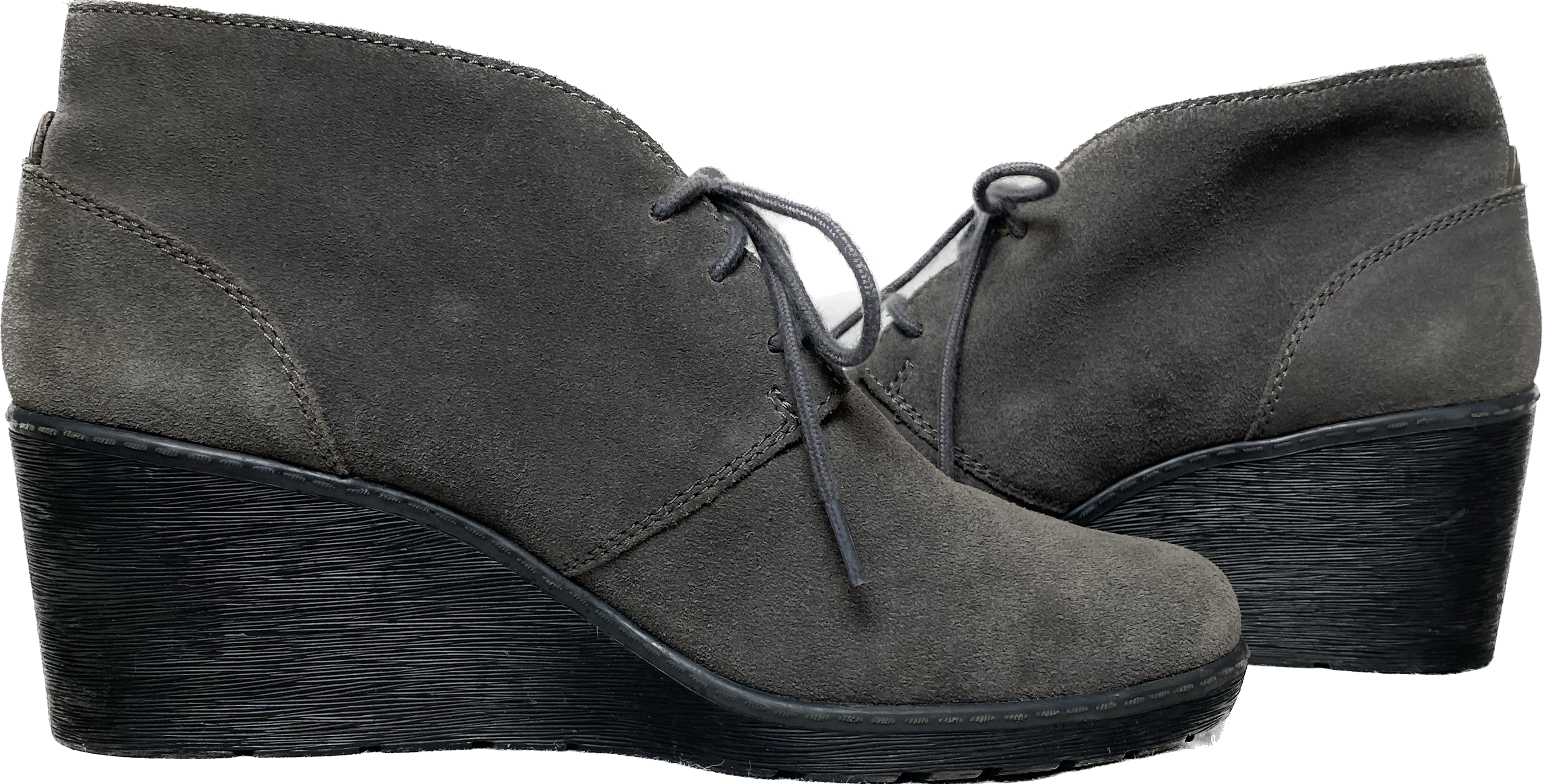 Collection by Clarks Grey Suede Wedge Lace Up Shoes Elevate your style with these Collection by Clarks grey suede wedge lace up shoes. With a cushion soft insole and