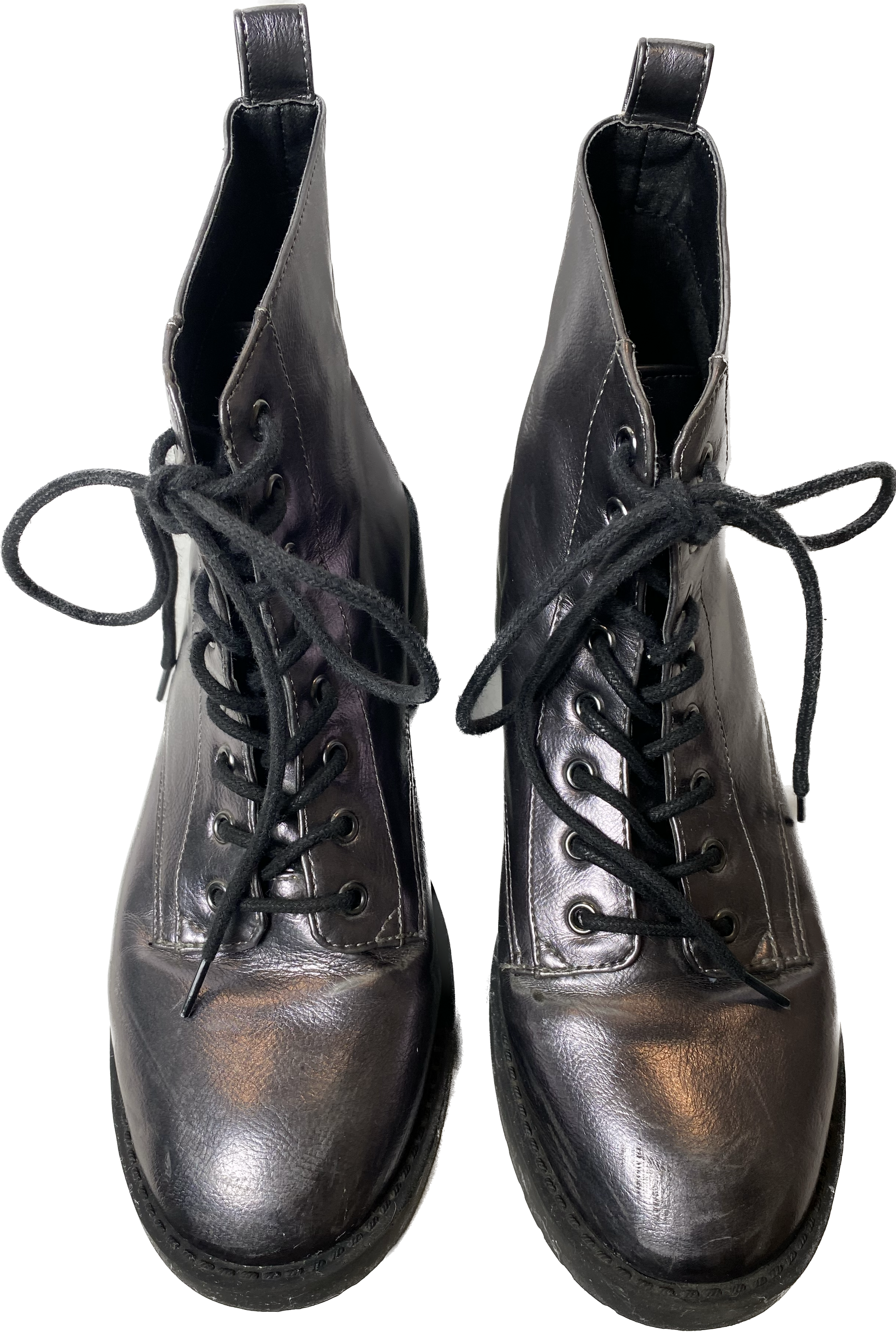 Divided Pewter Metallic Lace Up Combat BootReally fun and comfy boots perfect for adding a little funk to your day!
 