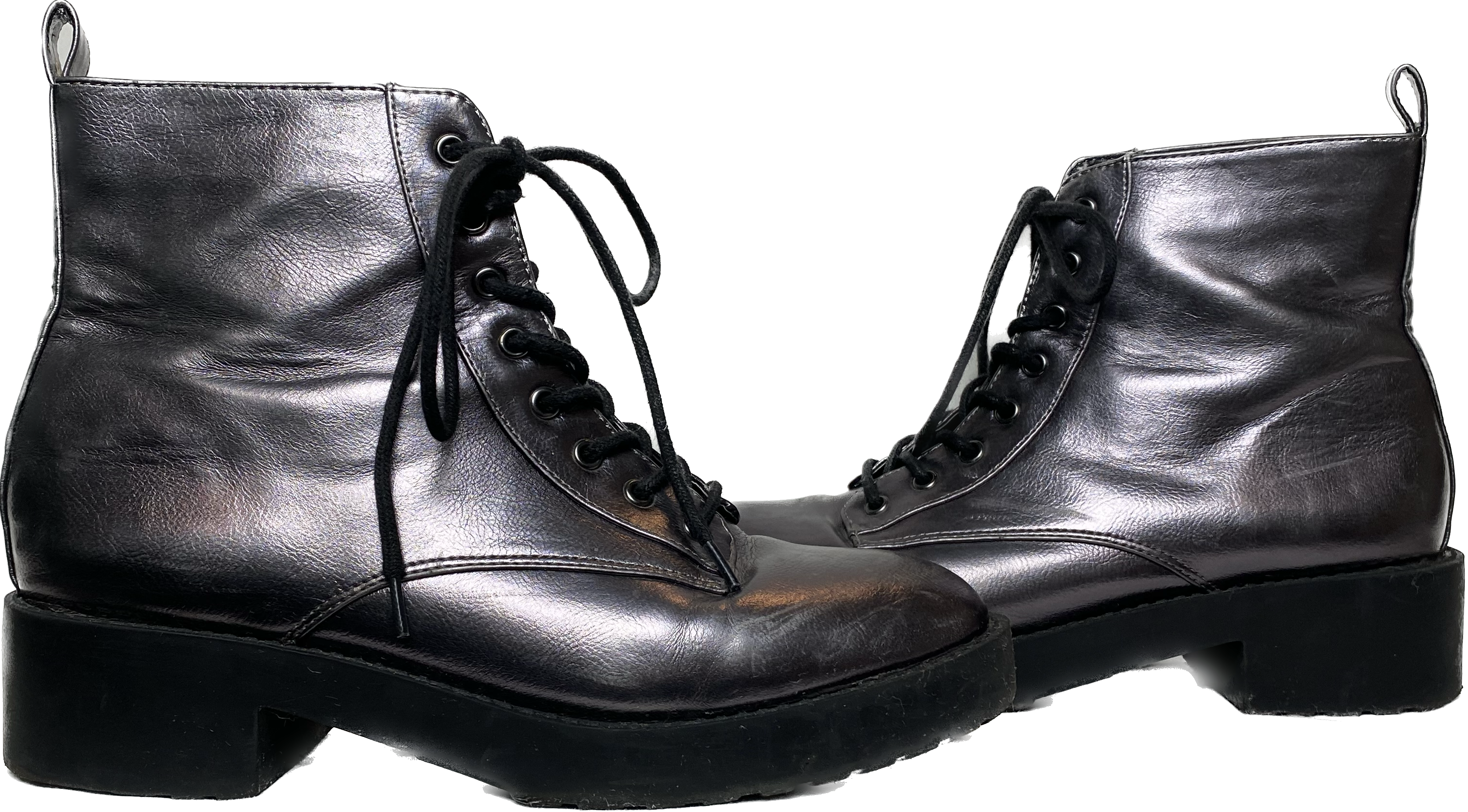 Divided Pewter Metallic Lace Up Combat BootReally fun and comfy boots perfect for adding a little funk to your day!
 