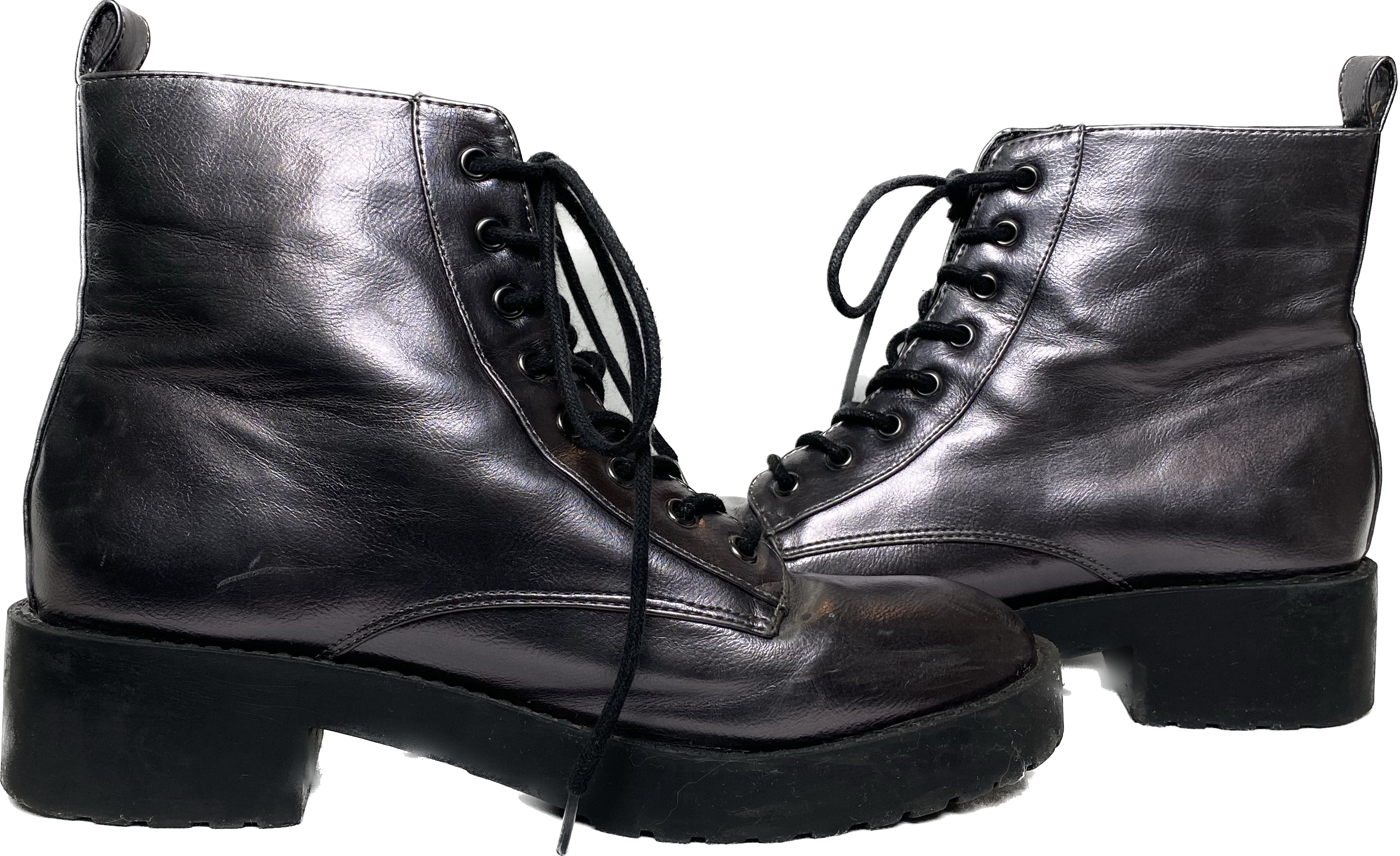 Divided Pewter Metallic Lace Up Combat BootReally fun and comfy boots perfect for adding a little funk to your day!
 