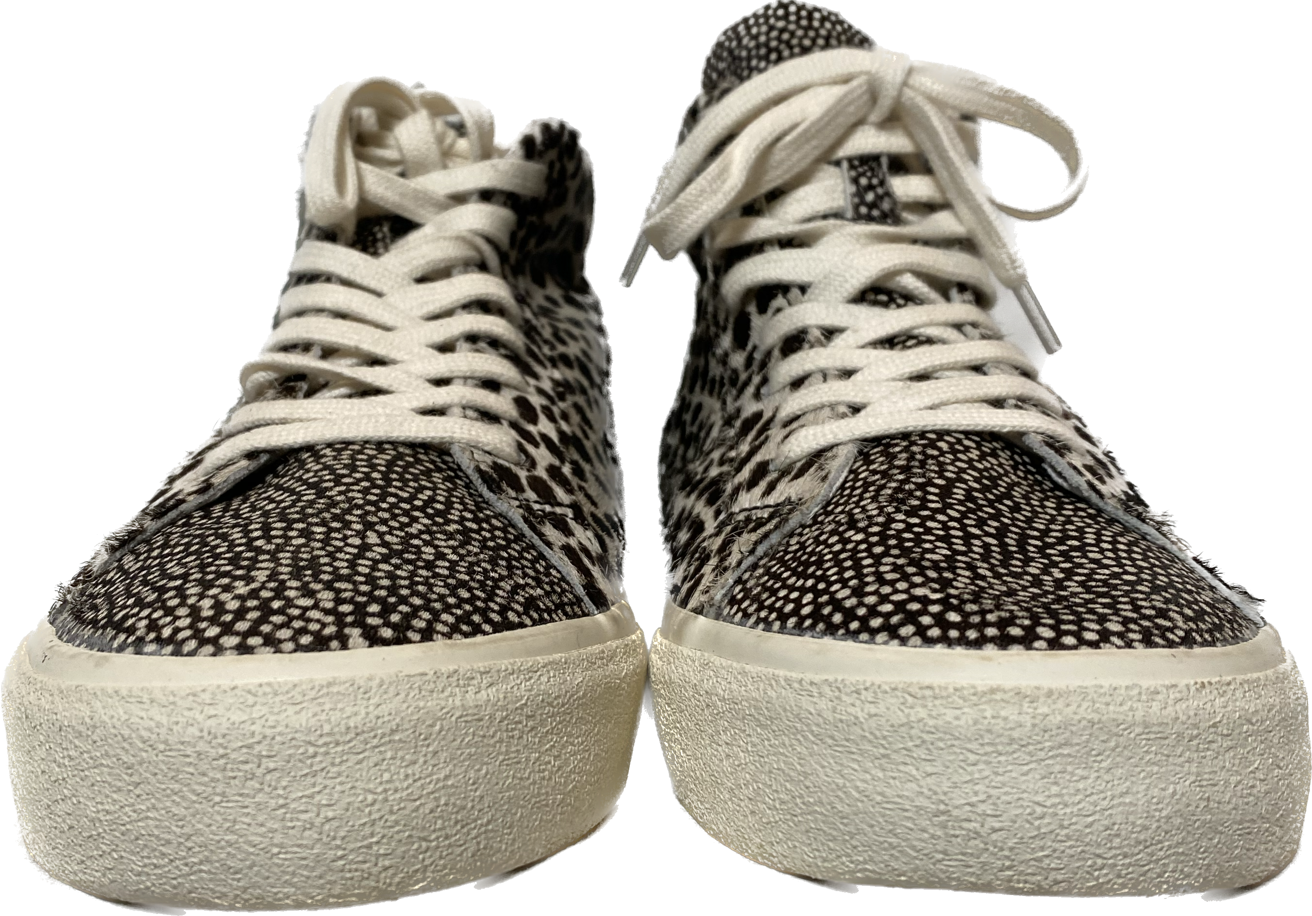 Madewell Animal Print Calf Hair Sidewalk High Top Sneakers in Spot MixThese sneakers are so cool and in great condition!!  Wear them with any outfit to make a statement and be comfortable at the same time.