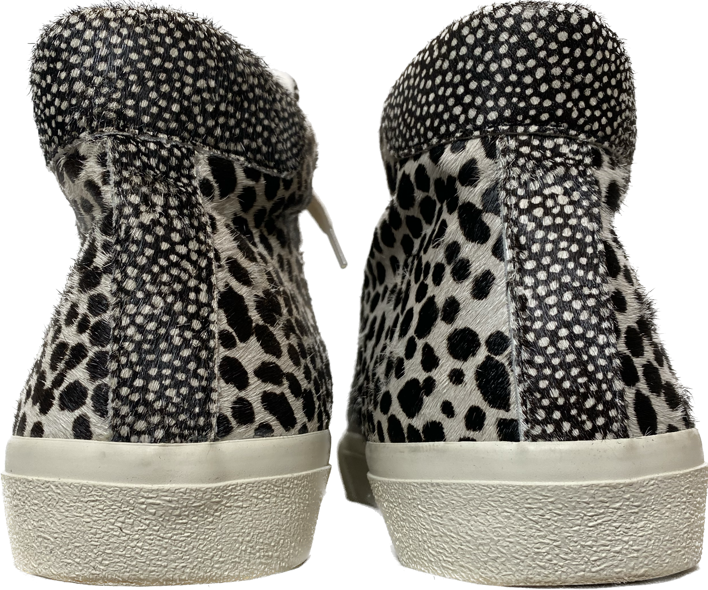 Madewell Animal Print Calf Hair Sidewalk High Top Sneakers in Spot MixThese sneakers are so cool and in great condition!!  Wear them with any outfit to make a statement and be comfortable at the same time.