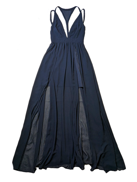 Keepsake The Label Navy Strappy DressPerfect dress for a night out, or a festive night in!  Gorgeous Navy with on-trend styling, with a dual split skirt and strappy back!  You will feel gorgeous in thisLabel Navy Strappy DressDresses