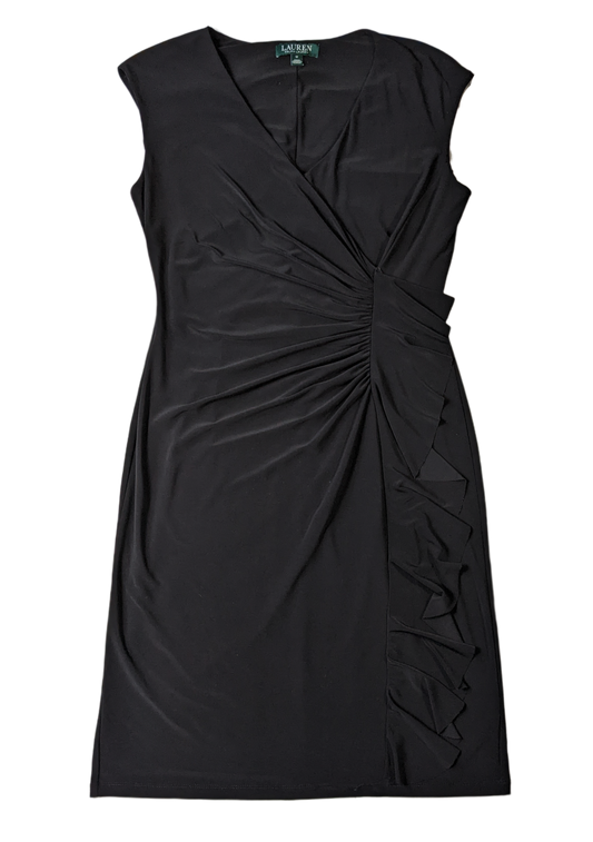 Lauren by Ralph Lauren Black Faux Wrap V-neck side ruched dressThis is the perfect Little Black Dress.  With classic styling and soft comfort, you can wear it for any occasion!