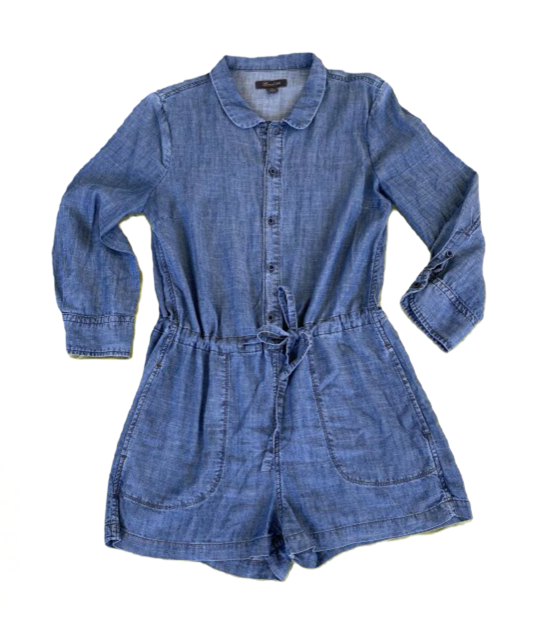 Level 99 Denim look Romper button down with a drawstring waist and poc 