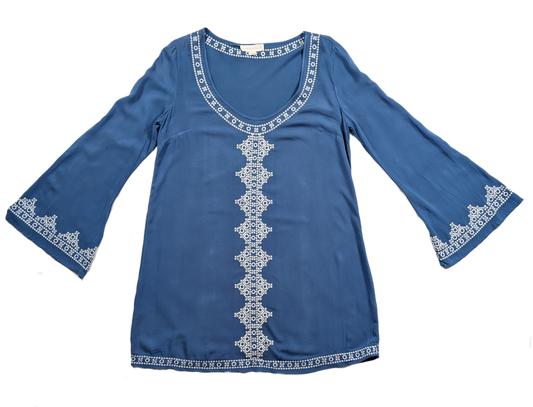 Lovestitch Blue Embroidered Mini Dress  The bell sleeves add style and flair.DressesLovestitch Blue Embroidered Mini DressLovestitch Blue Embroidered Mini Dress